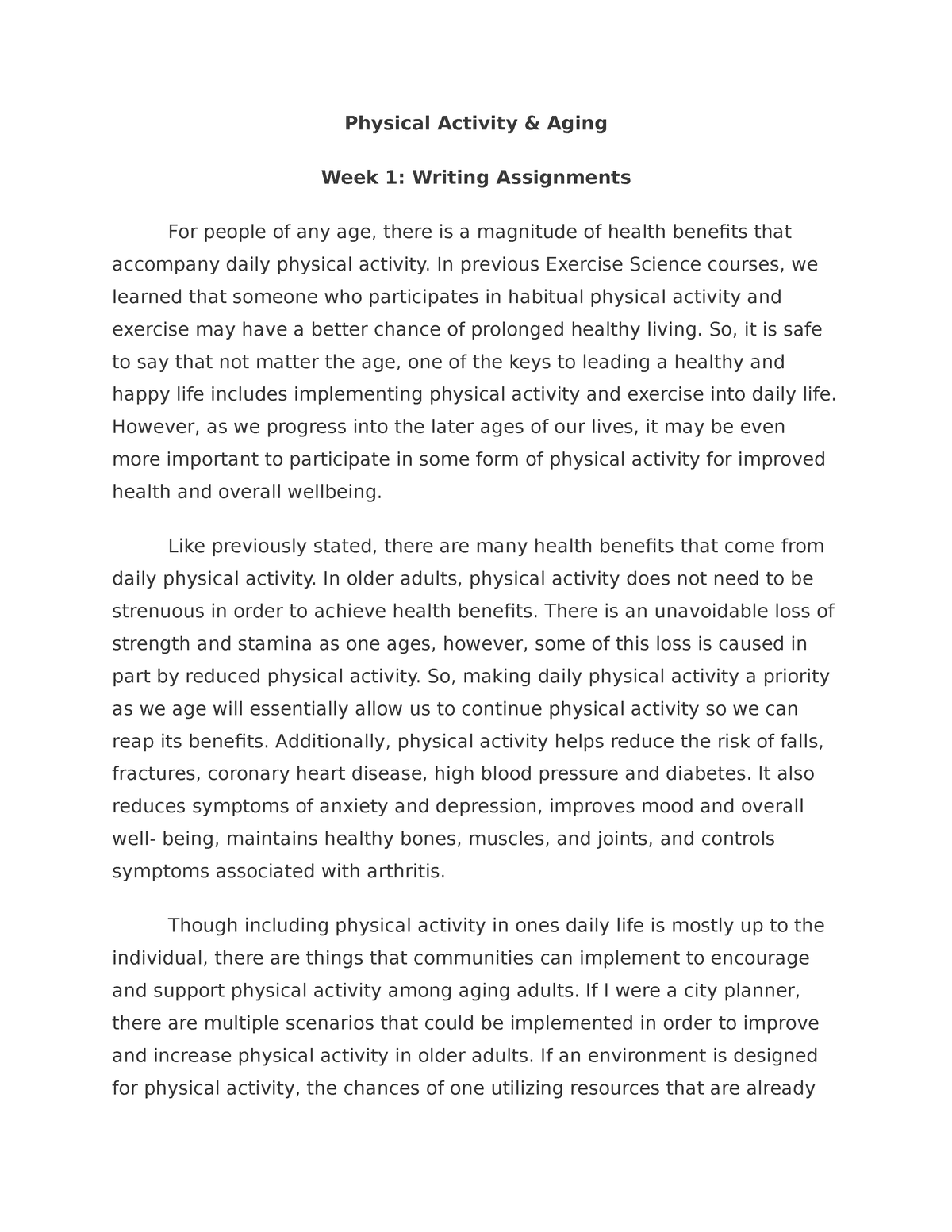physical education writing assignments middle school