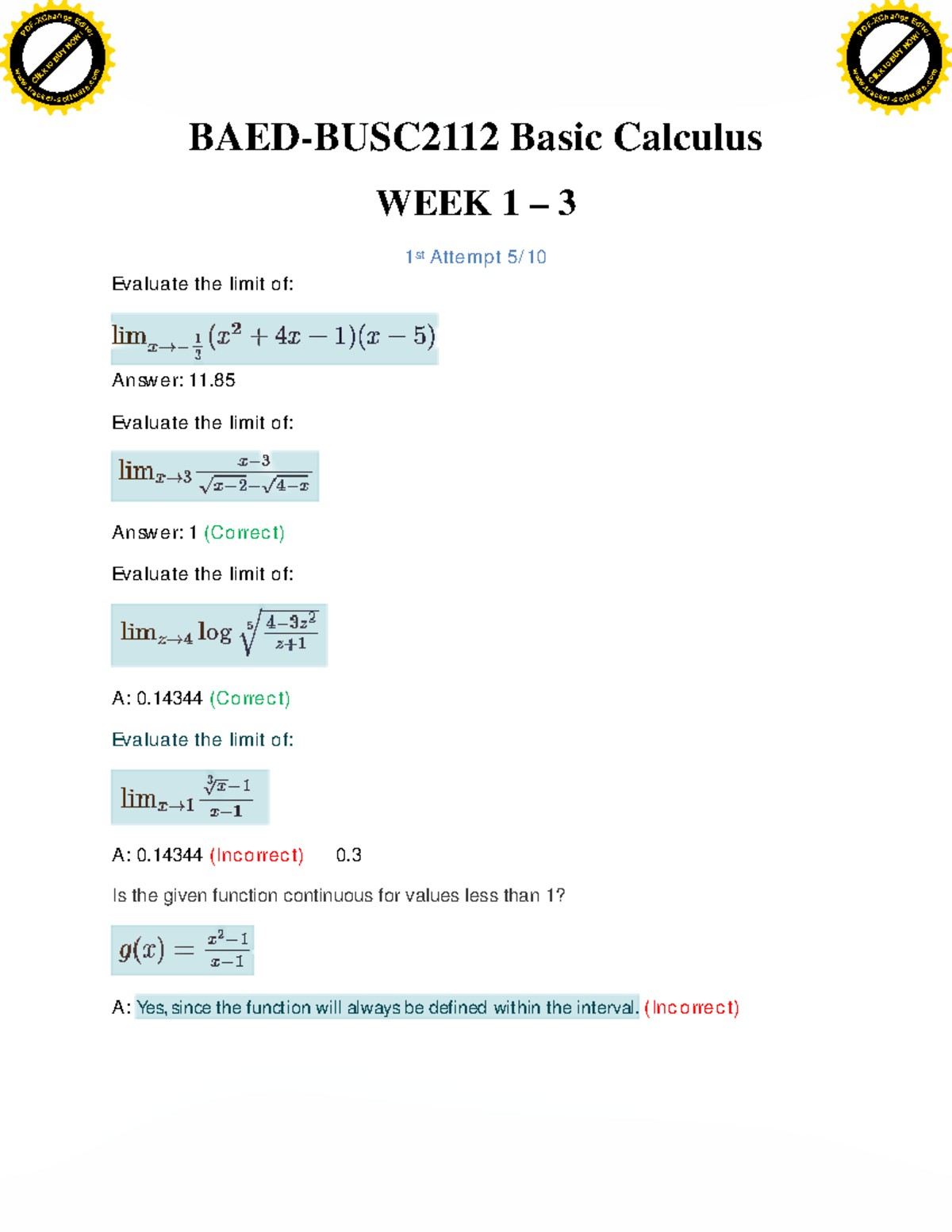 Ilide - HfZgjslursulfzxyodk - BAED-BUSC2112 Basic Calculus WEEK 1 – 3 1 ...