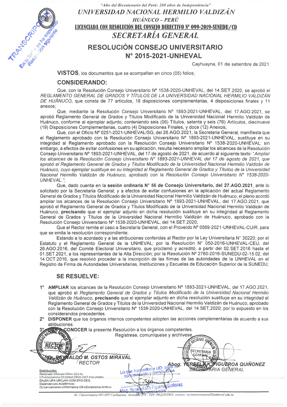 Reglamento General De Grados Y Titulos Modificado De La Unhevalres - Pi ...