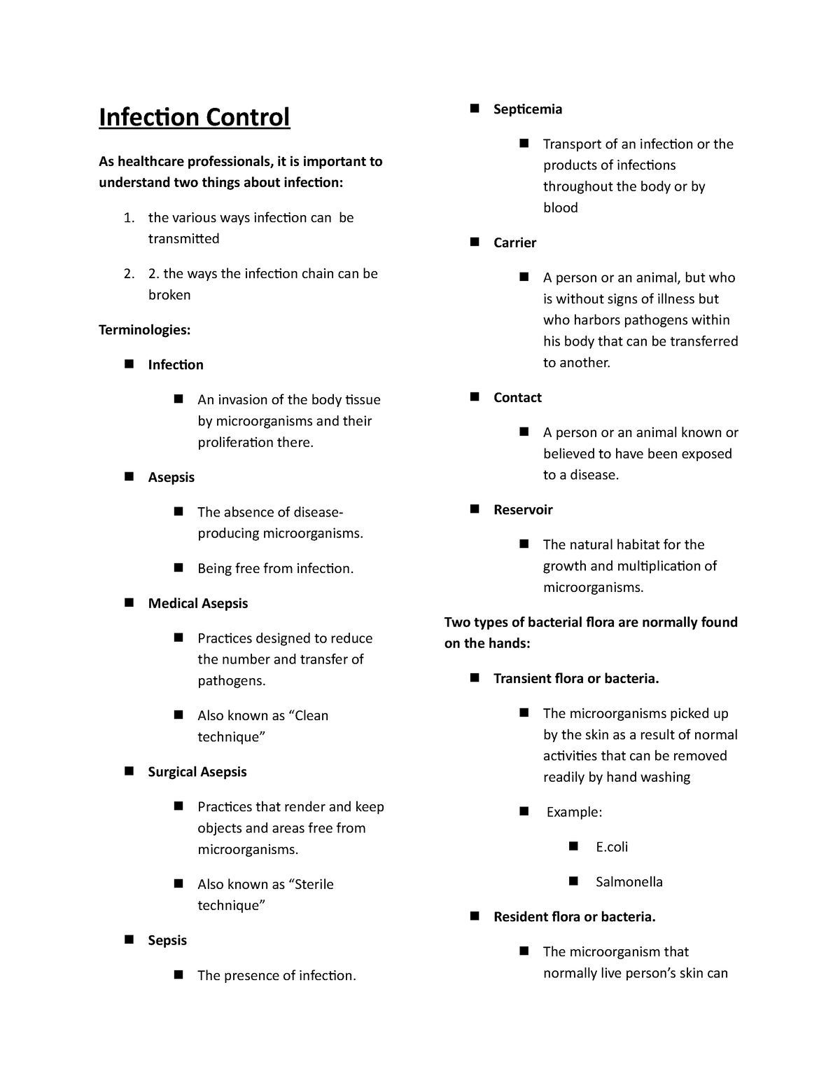 Infection-Control - notes - Infection Control As healthcare ...