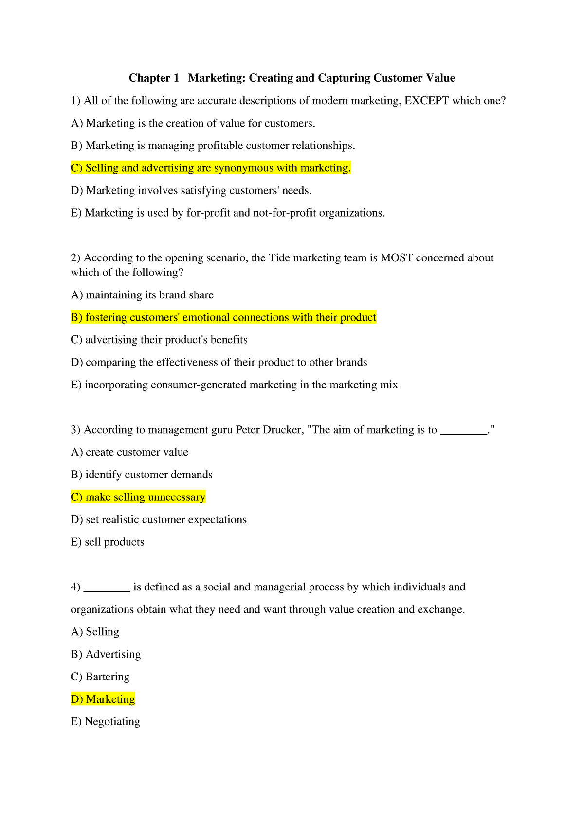 MKTG 2001 - Multiple Choice - Chapter 1 Marketing: Creating And ...