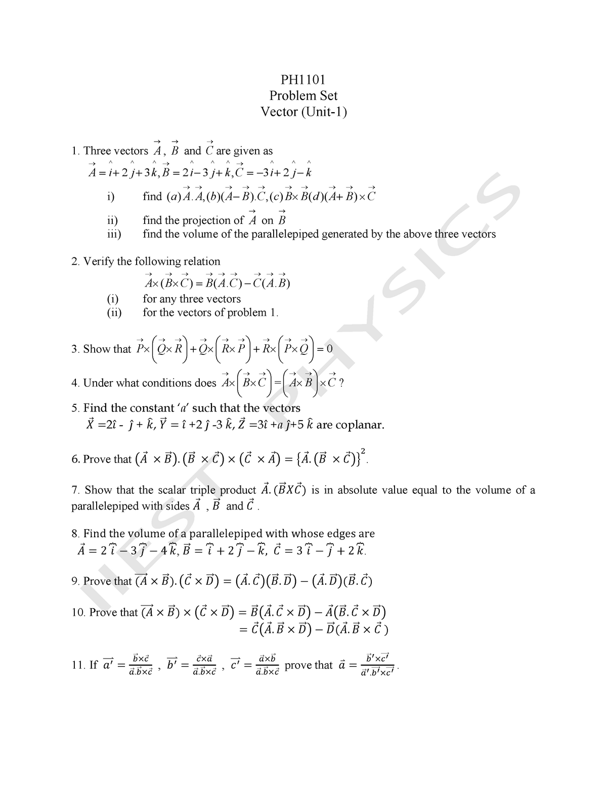 Vector Calculus Problem Set 1 Modified 1 Studocu