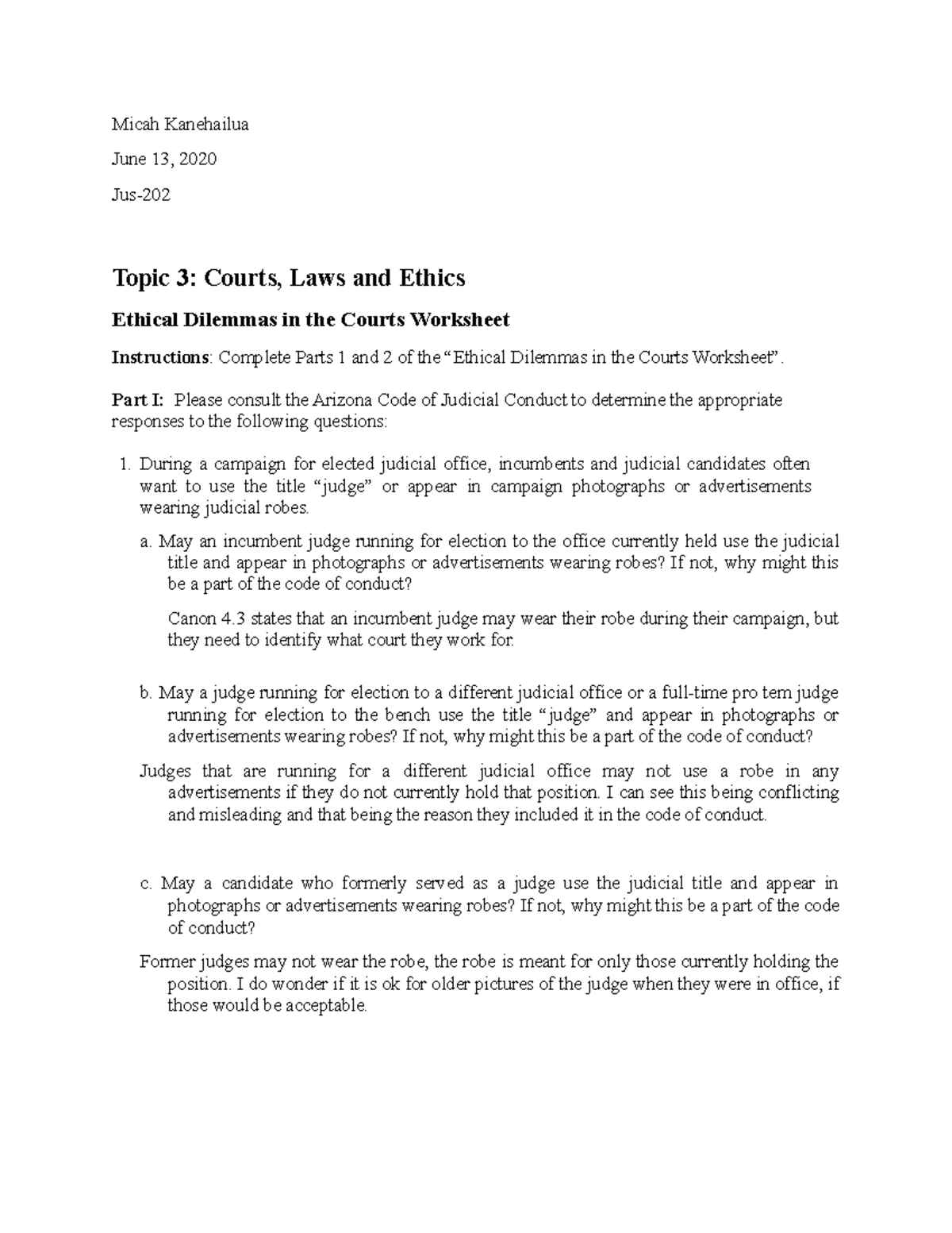 JUS-202 Topic 3 Ethical Dilemmas in the Courts Worksheet - StuDocu