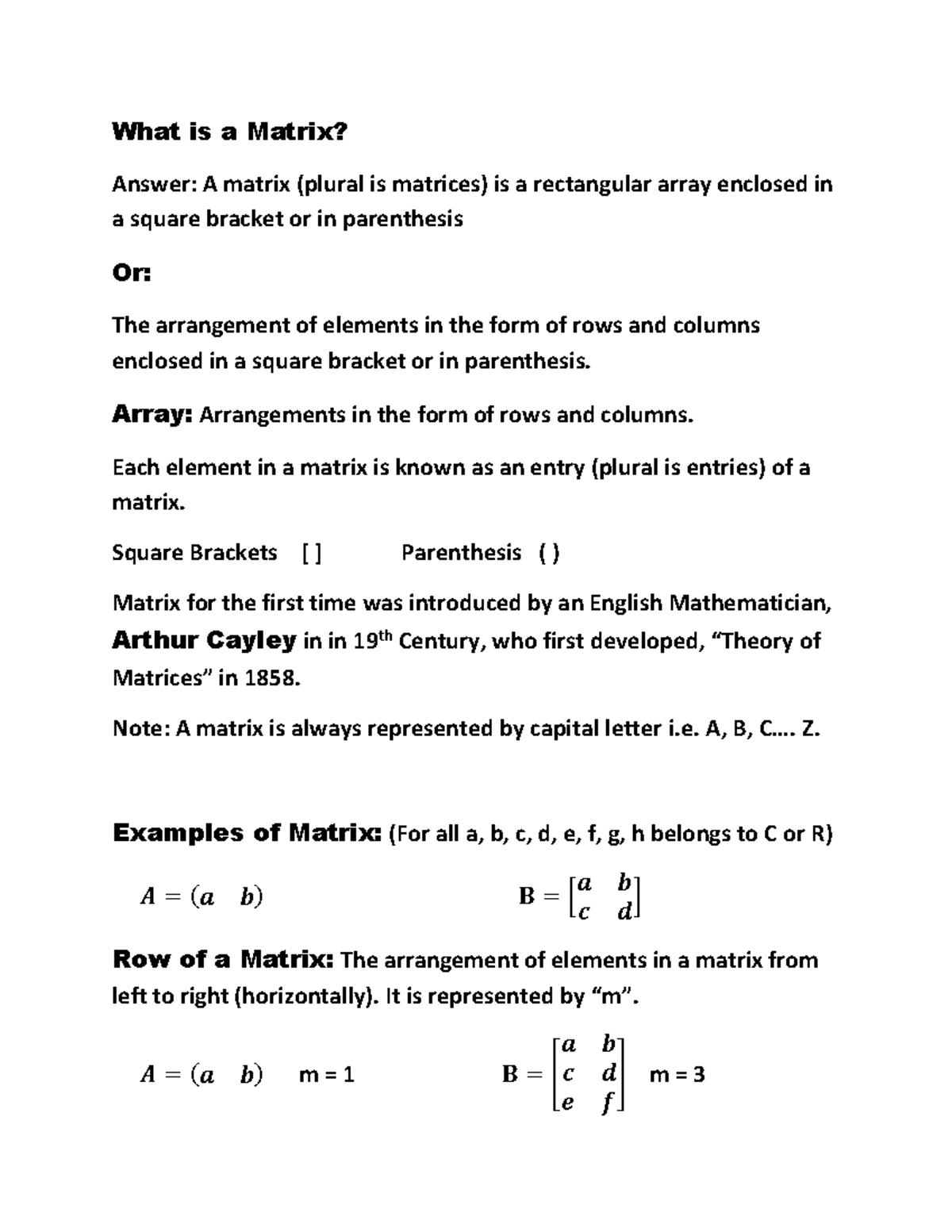 Introduction Of Matrices What Is A Matrix Answer A Matrix Plural Is Matrices Is A 6084