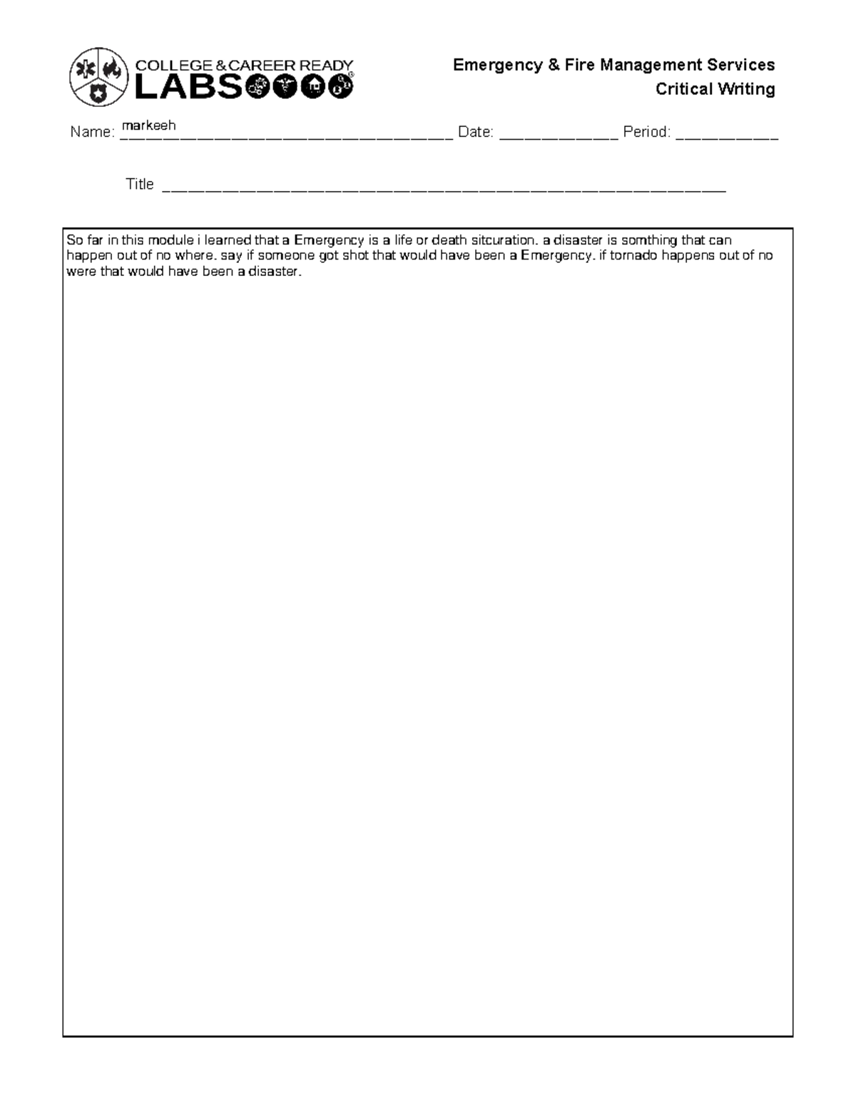 Emergency & Fire Management Services Critical Writing - TECH 4550 ...
