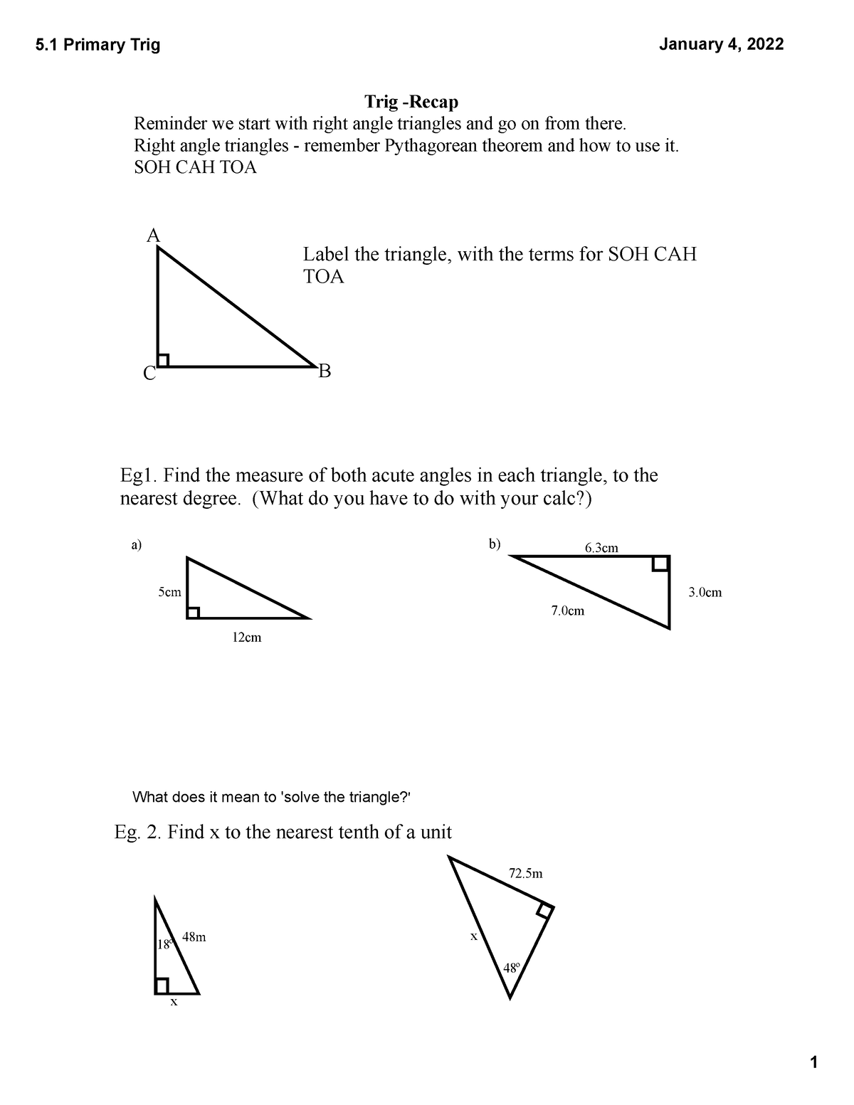 5.1 Primary Trig and Recap p - 5 Primary Trig 1 January 4, 2022 Trig ...