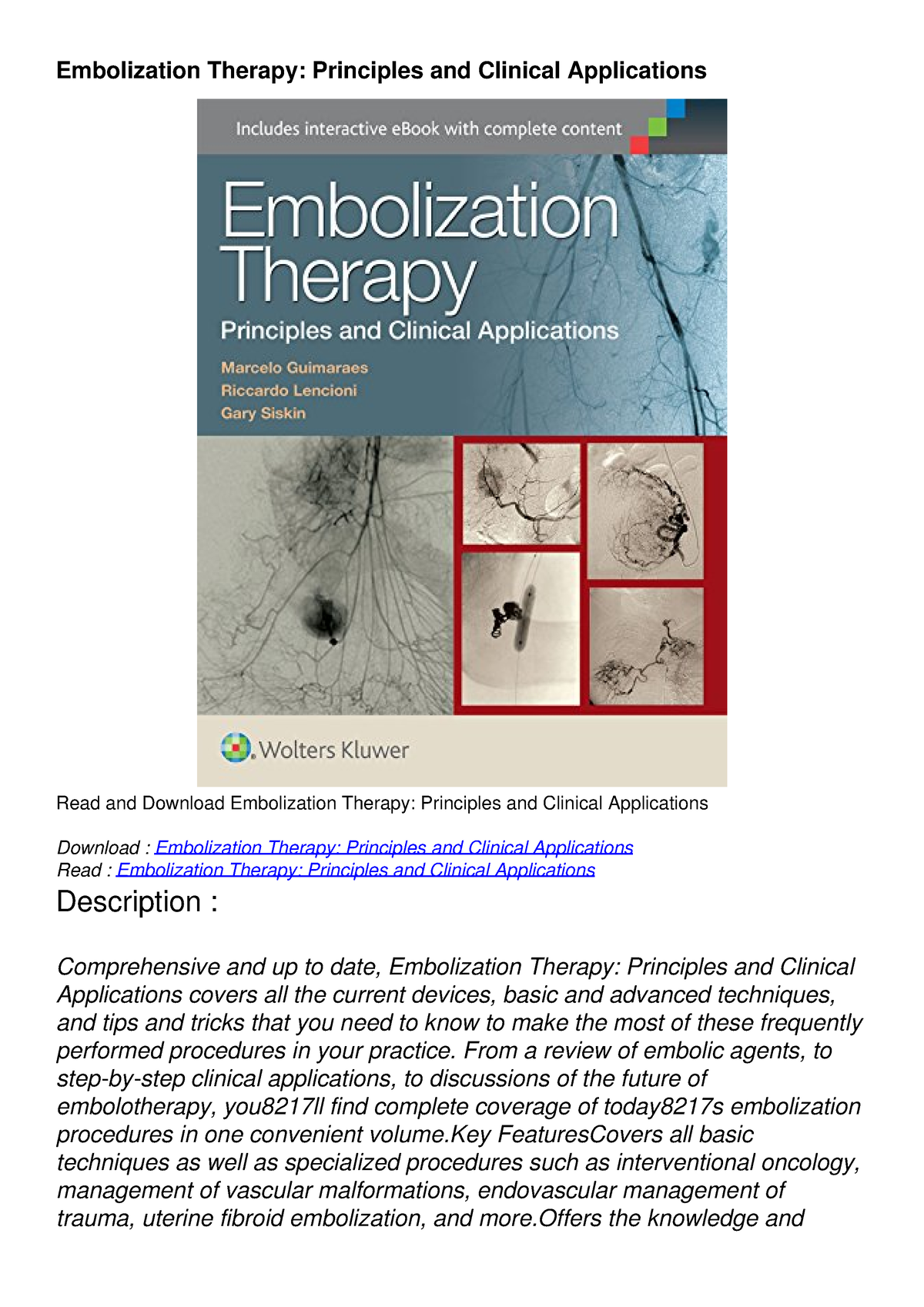 Download Book [PDF] Embolization Therapy: Principles and Clinical ...