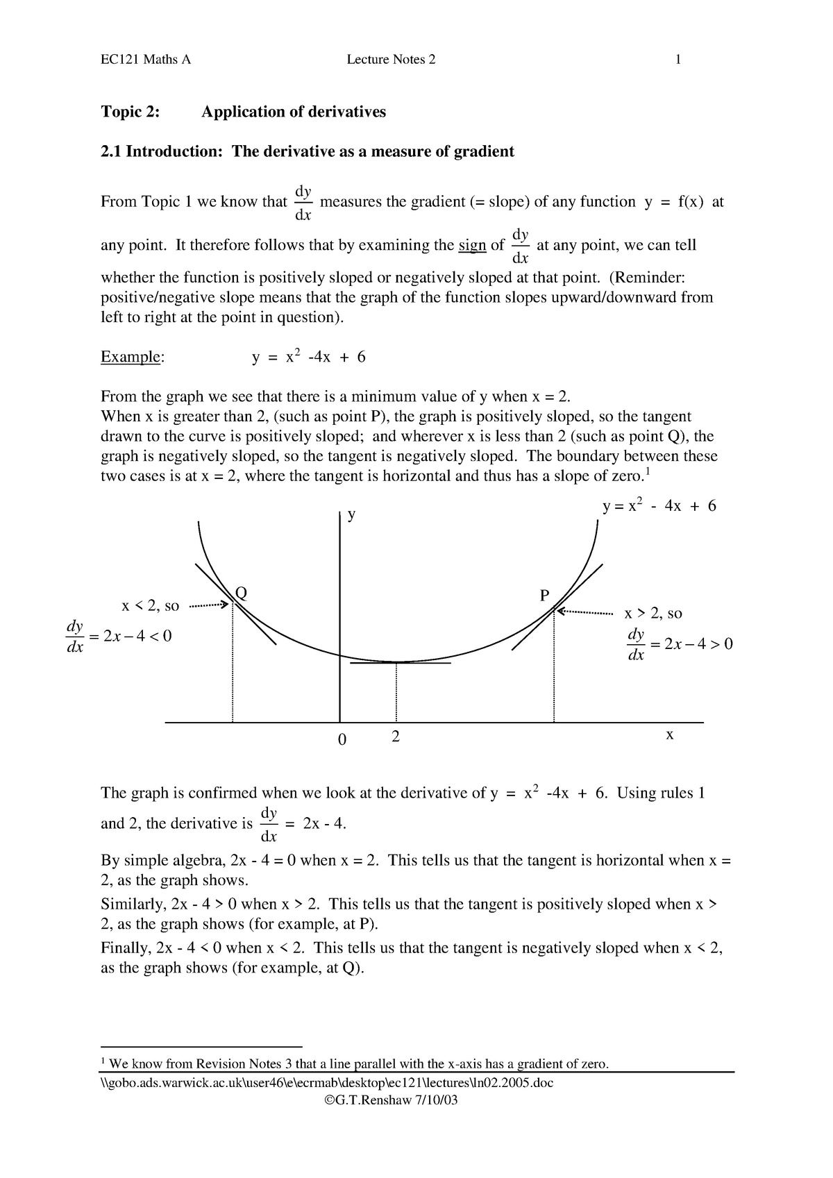 Lecture 2 Full - EC121 Maths A Topic 2: Lecture Notes 2 1 Application ...