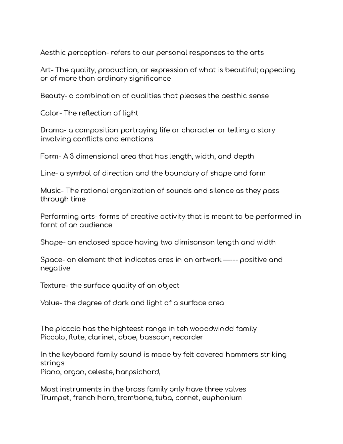 Copy of fine arts study guide 1st quater Aesthic perception refers