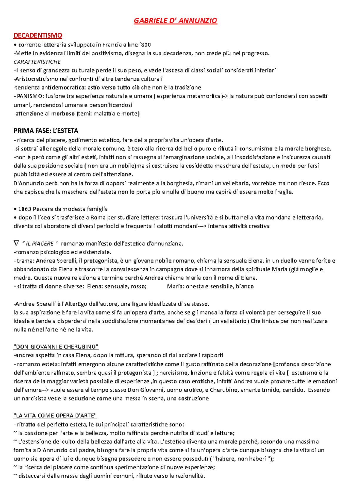D'annunzio - riassunto dettagliato vita, opere, pensiero di D'Annunzio ...