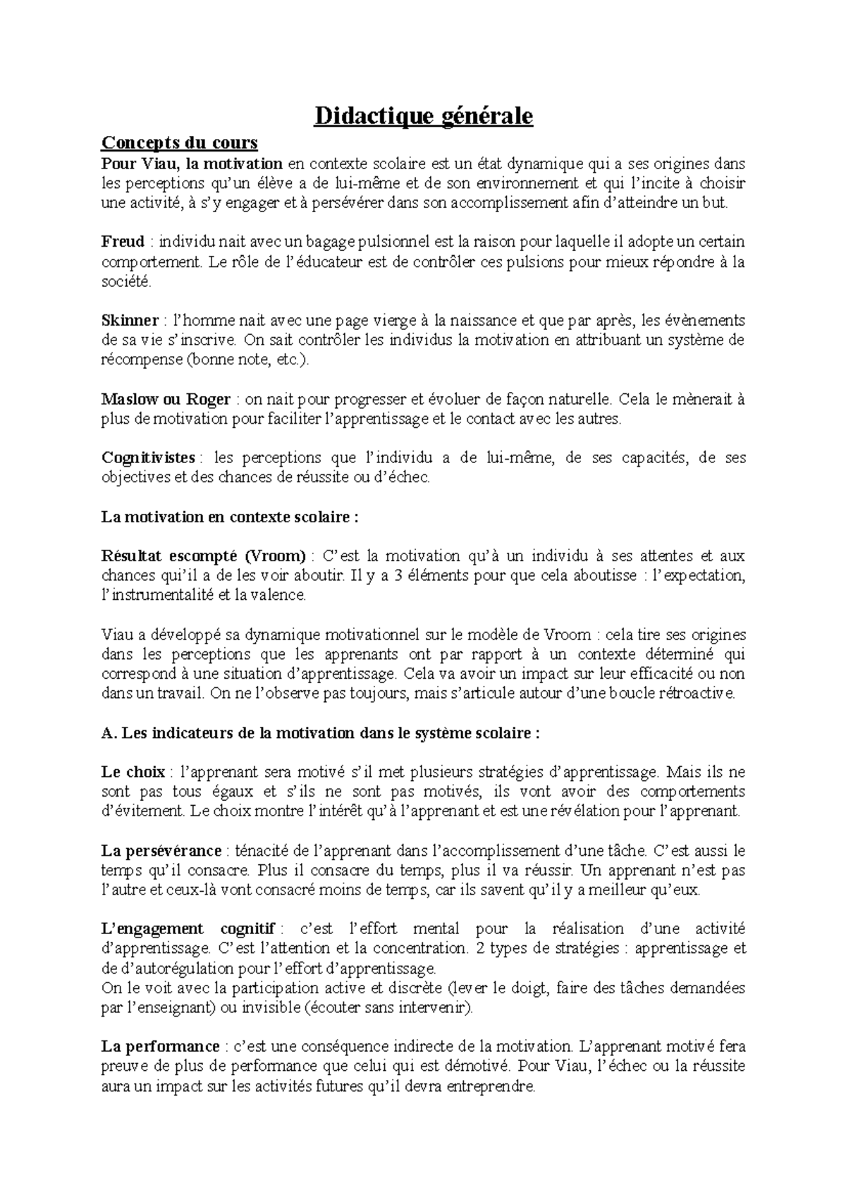 Concepts du cours de didactique générale/science de l'éducation