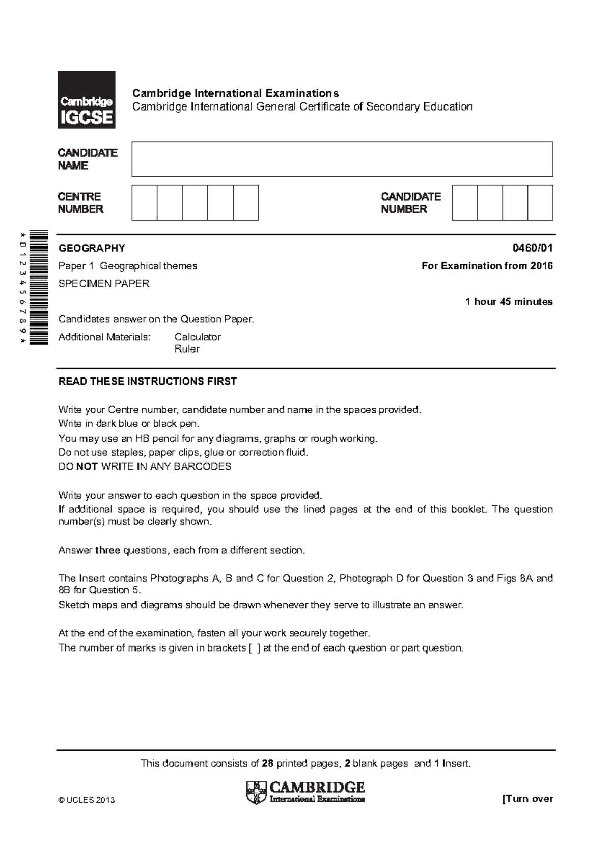 Geography specimen paper This document consists of 28 printed
