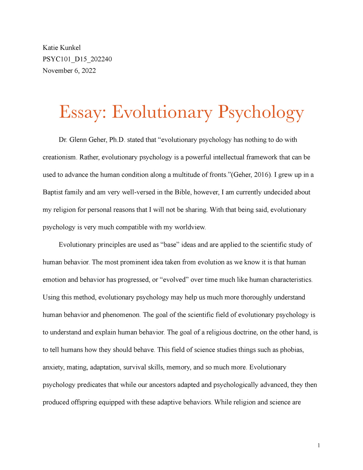 essay evolutionary psychology