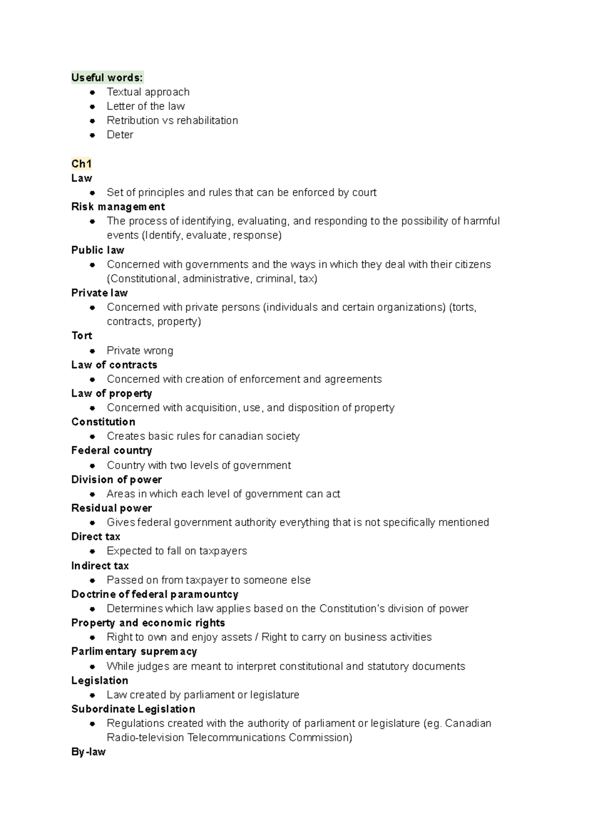 Module 1 - ch1,ch2 - Useful words: Textual approach Letter of the law ...