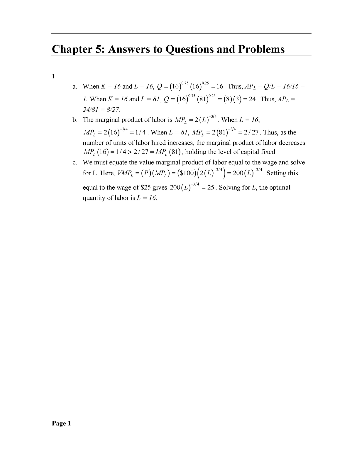 Chapter 5 Solution Manual For Managerial Economics Business Strategy 7th Edition Michael Studocu