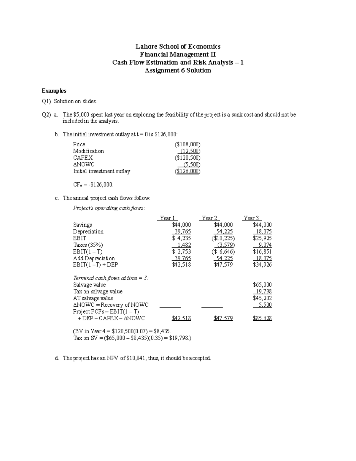 FM II Assignment 6 Solution 19 - Lahore School of Economics Financial ...