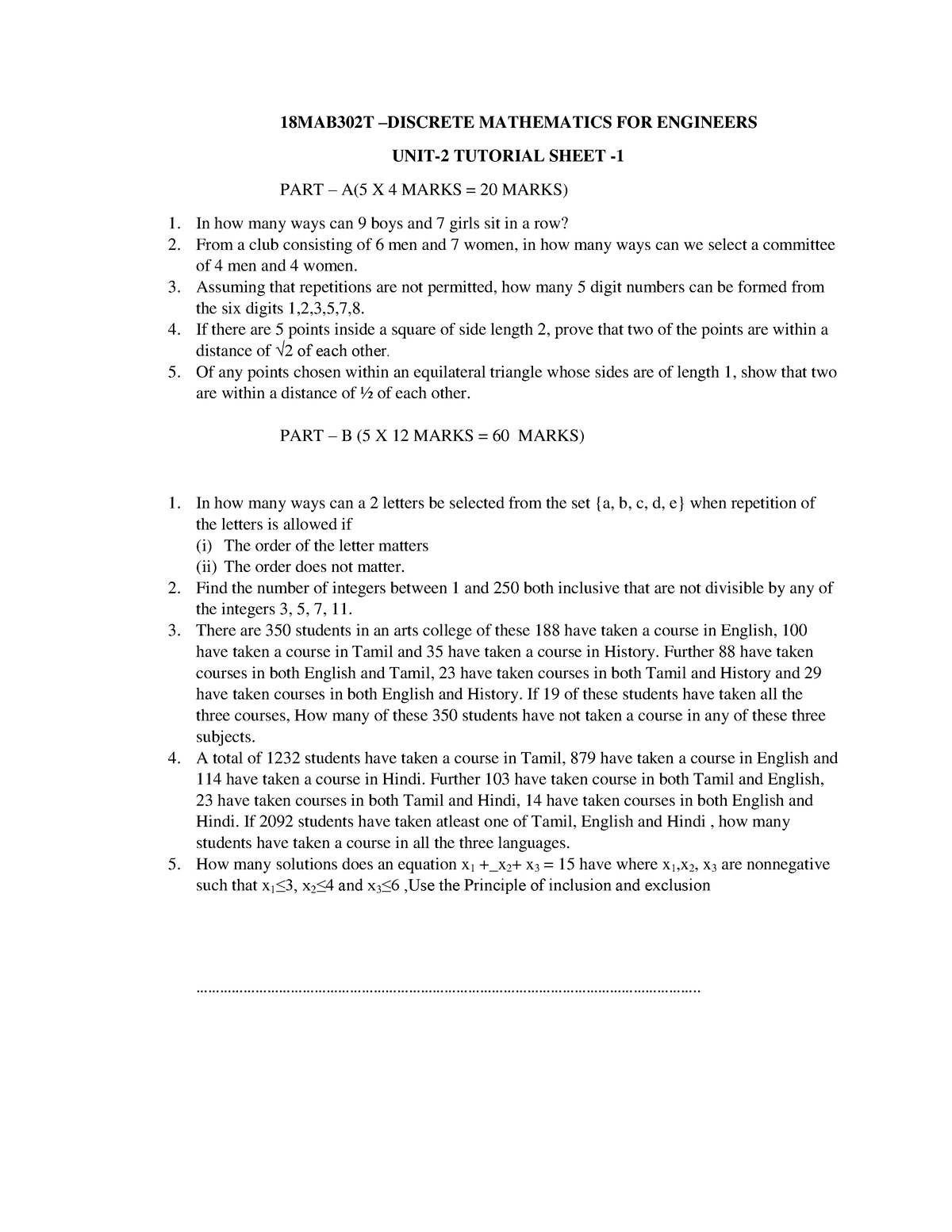 18MAB302T Unit 2 Tutorial Sheet 1 2 - 18MAB302T 3 DISCRETE MATHEMATICS ...