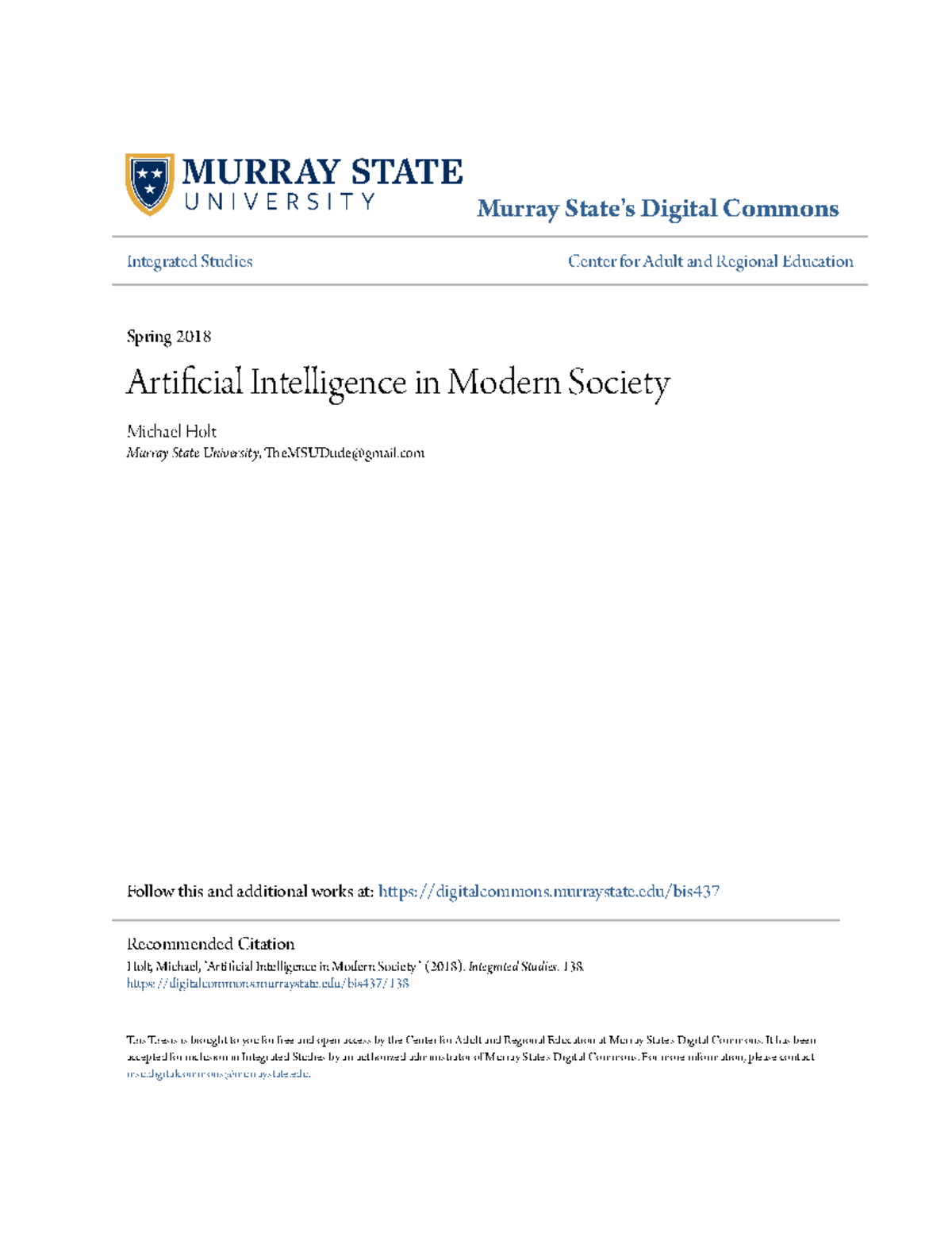 Artificial Intelligence in Modern Society - Murray State's Digital ...