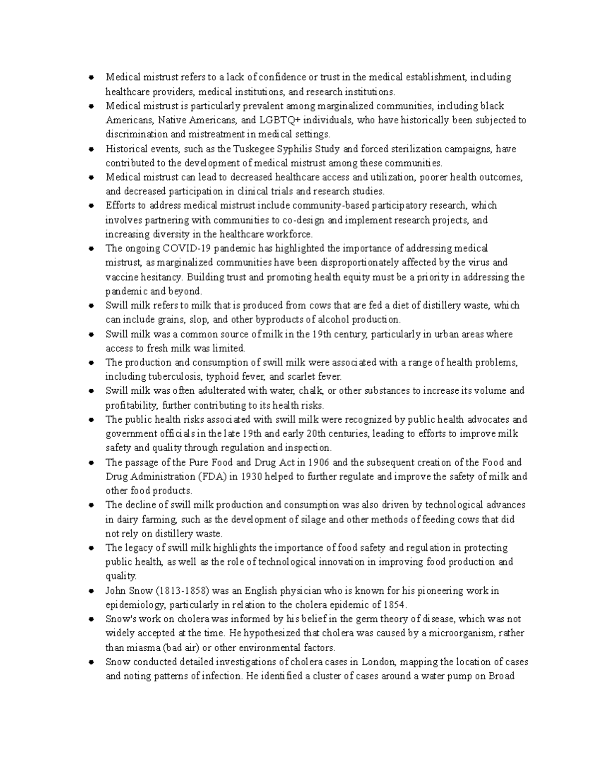 Hpubh Notes - Medical mistrust refers to a lack of confidence or trust ...