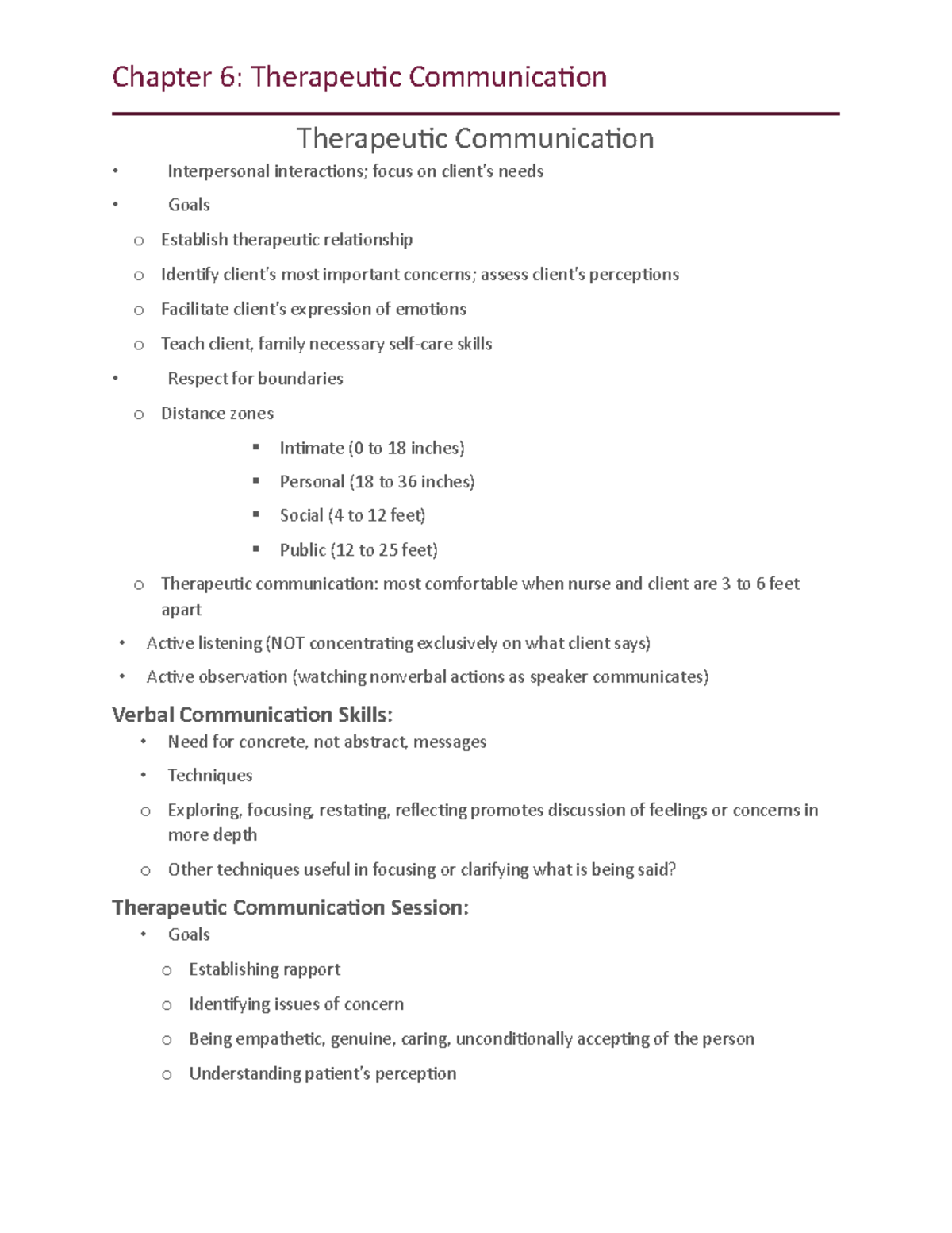 Chapter 6 Therapeutic Communication - Chapter 6: Therapeutic ...