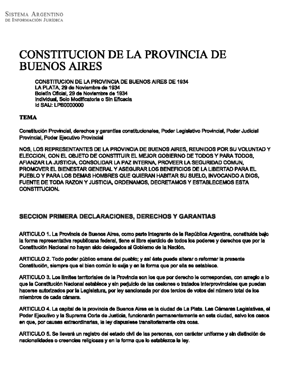 Constitucion de la Provincia DE Buenos Aires - SISTEMA ARGENTINO DE ...