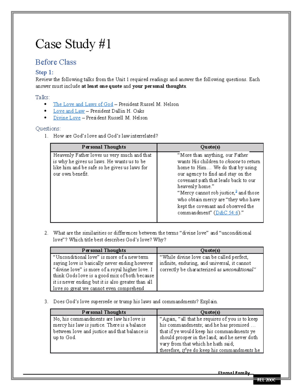 Rel200 Case Study 1 - Eternal Family Case Study Before Class Step 1 ...