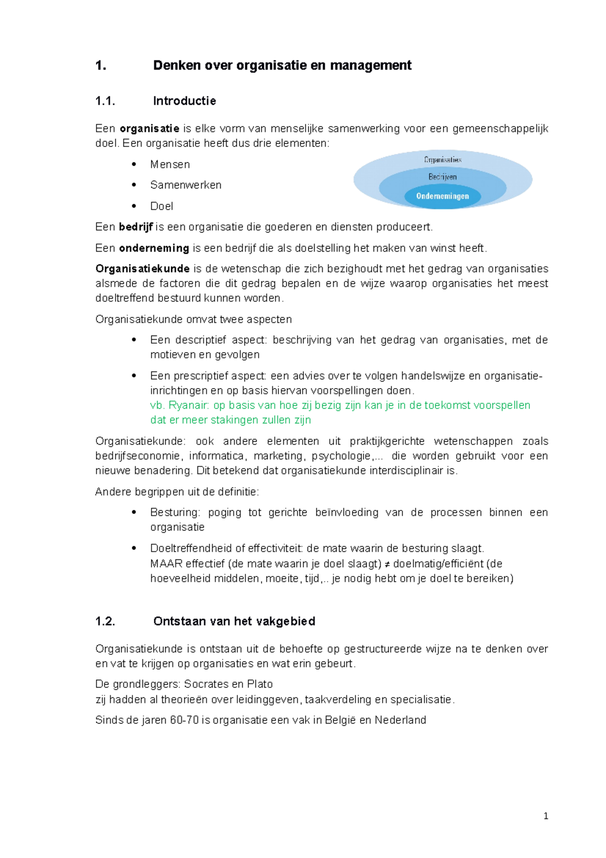 Samenvatting Bedrijfsmanagement 2019 - 1. Denken Over Organisatie En ...