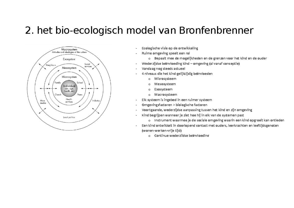 SV 2 pedagogiek hoofdstuk 2 2. het bioecologisch model van Bronfenbrenner Ecologische visie