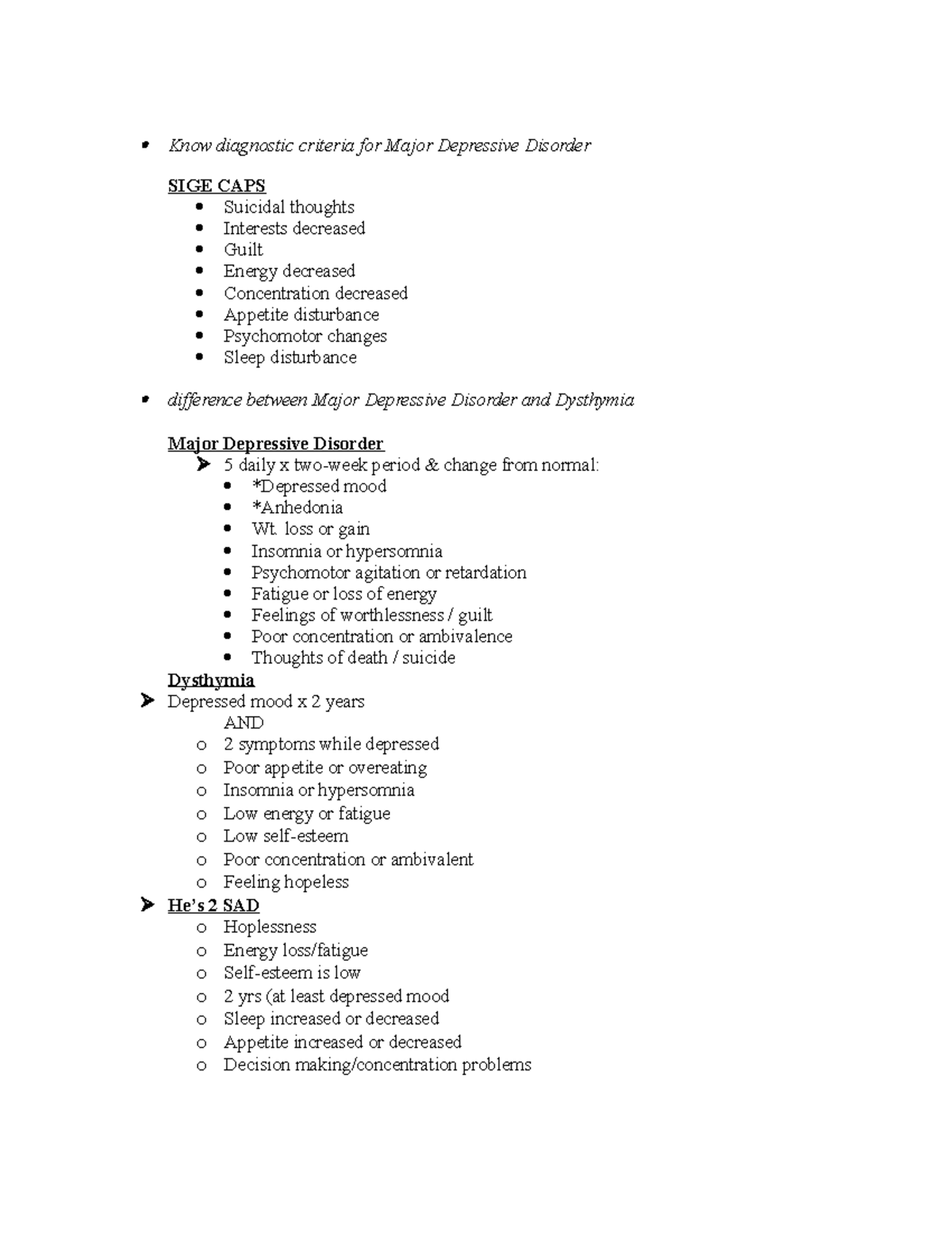 Mental health Lecture 3 Know diagnostic criteria for Major Depressive Disorder SIGE CAPS Studocu