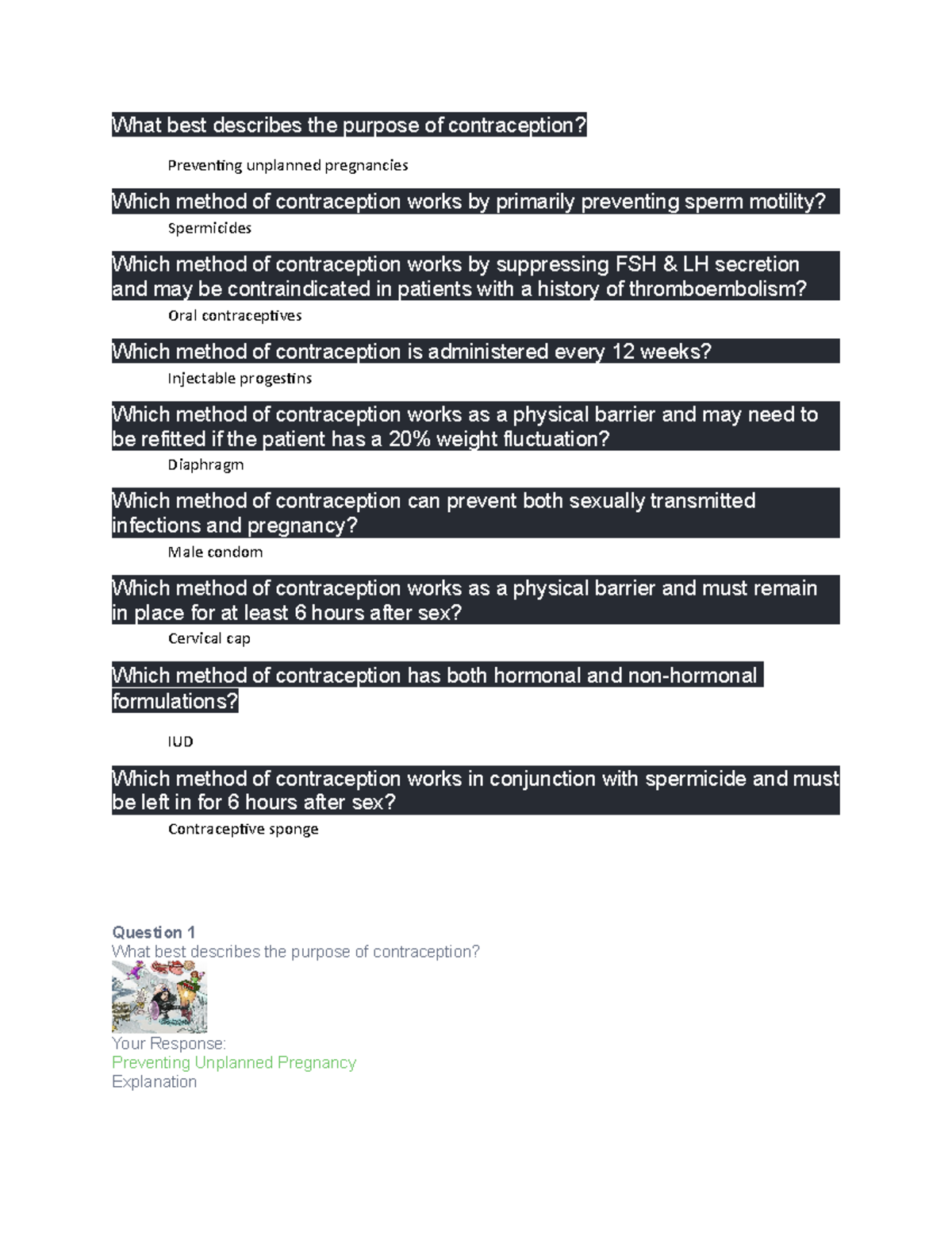 Pharm Q4 Material - Contraception (Picmonic exercise) - What best ...