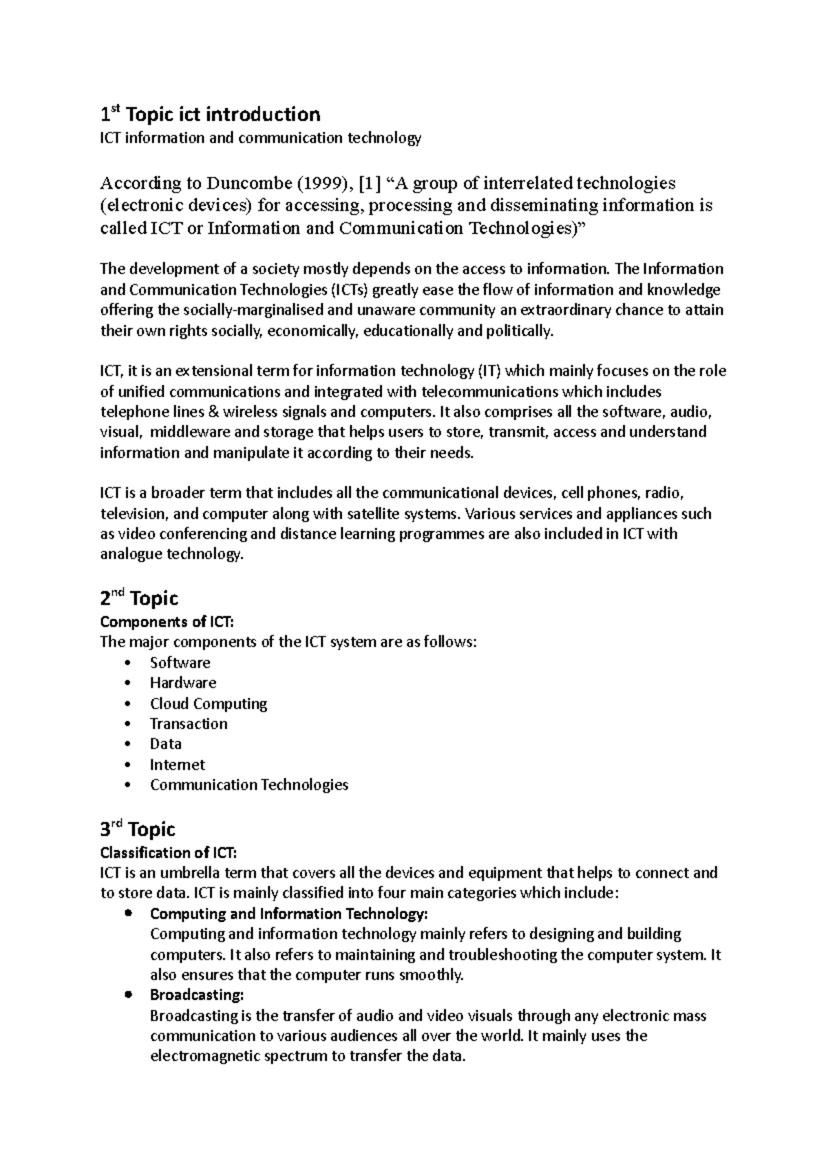 It Offences Res Doc Notes 1 St Topic Ict Introduction Ict Information And Communication