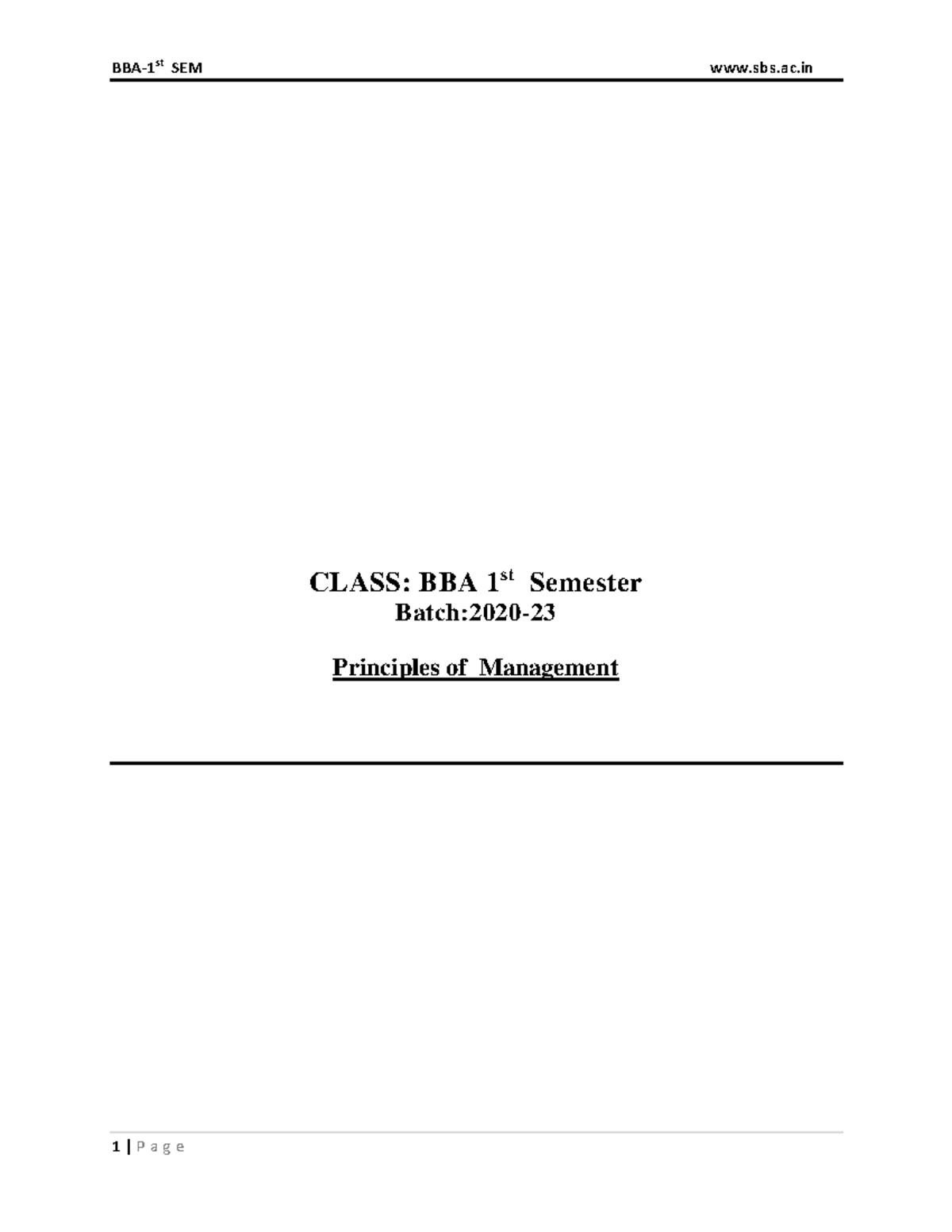 Principles of Management BBA 1st PPM BCA Final updated - CLASS: BBA 1 ...