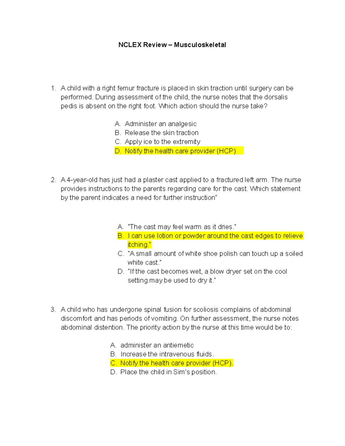 Nclex Review Musculoskeletal NCLEX Review Musculoskeletal A child