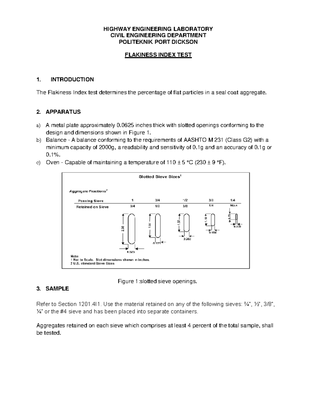Flakiness Index TEST - Nothing - HIGHWAY ENGINEERING LABORATORY CIVIL ...