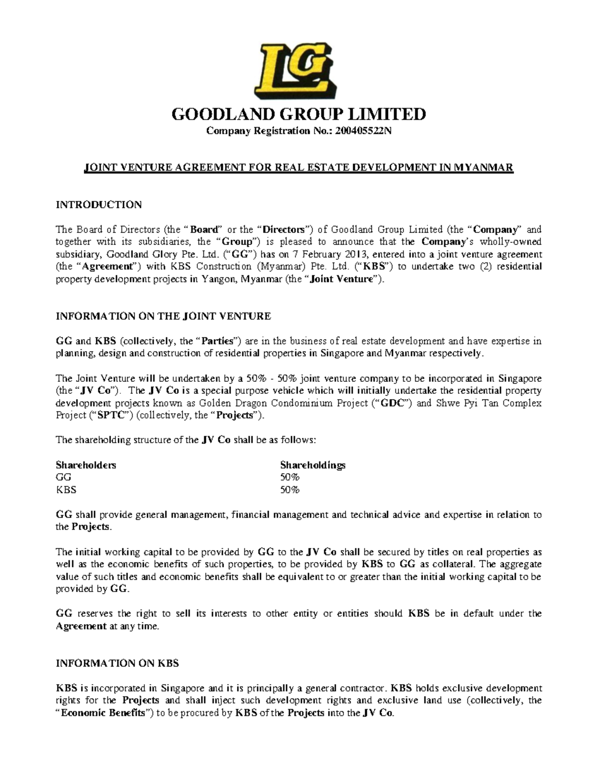 Real Estate Joint Venture Development Agreement Company Registration