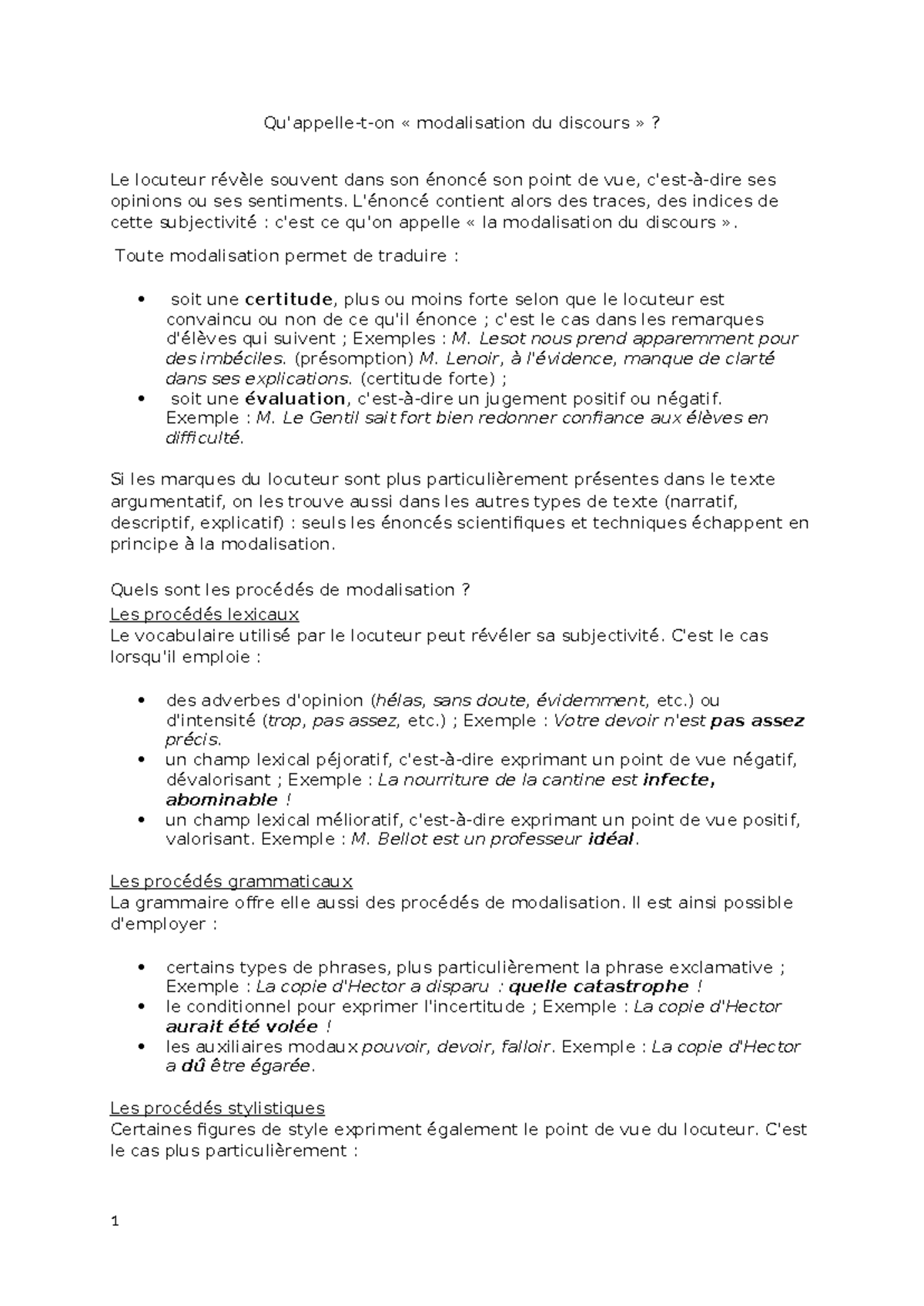 Modélisation et implicite - Qu'appelle-t-on « modalisation du discours ...