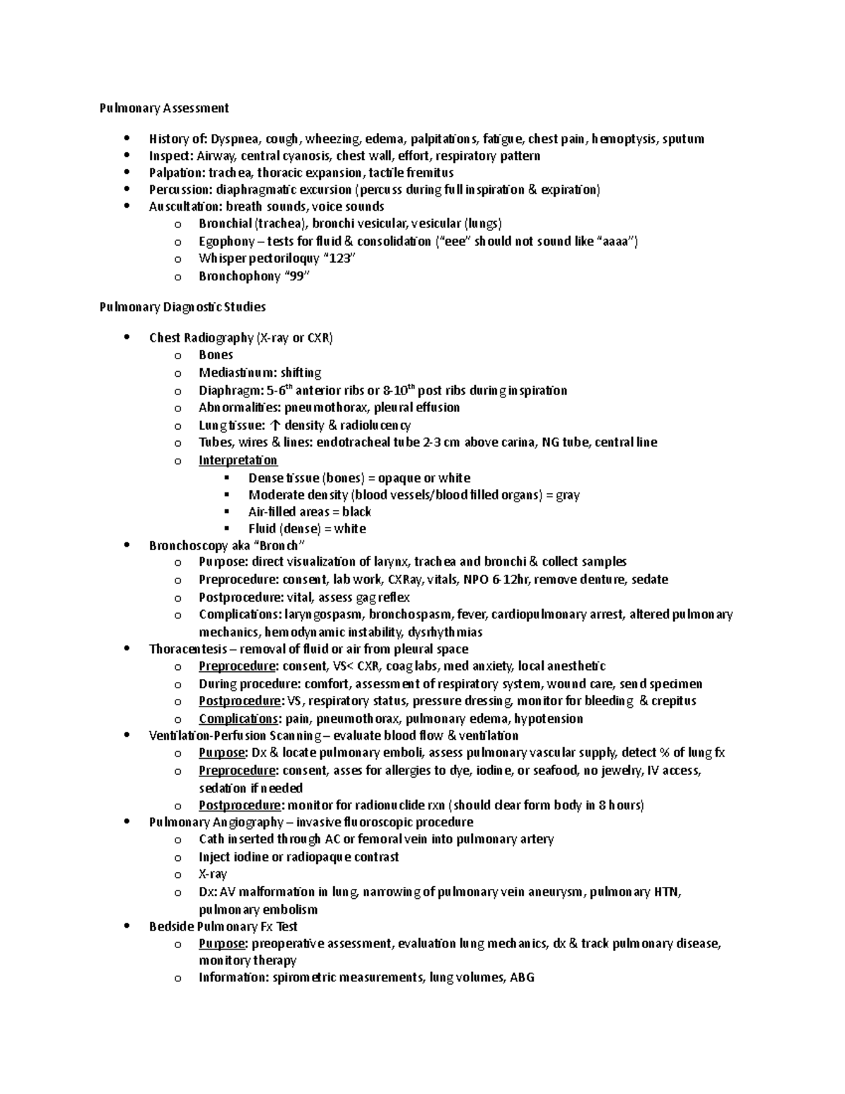 Critical Care - Pulmonary - Pulmonary Assessment History of: Dyspnea ...