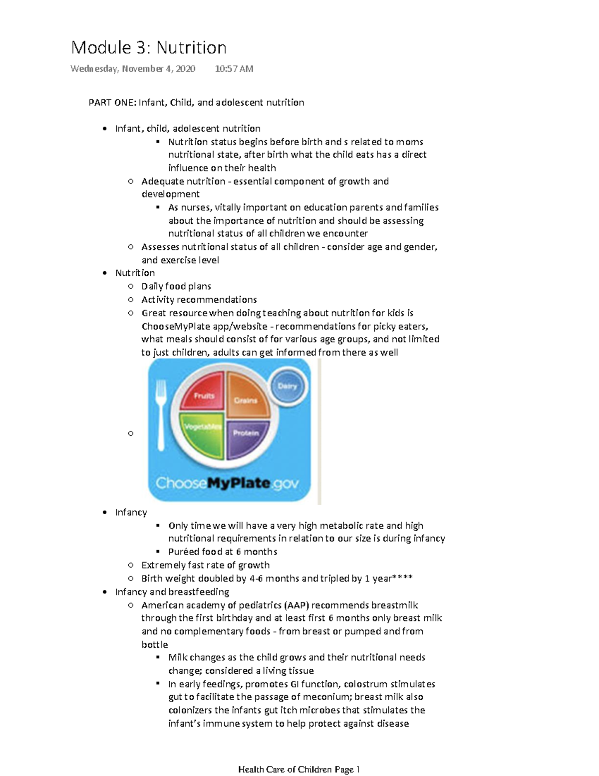 Module 3 Nutrition - FALL 21 - PART ONE: Infant, Child, And Adolescent ...