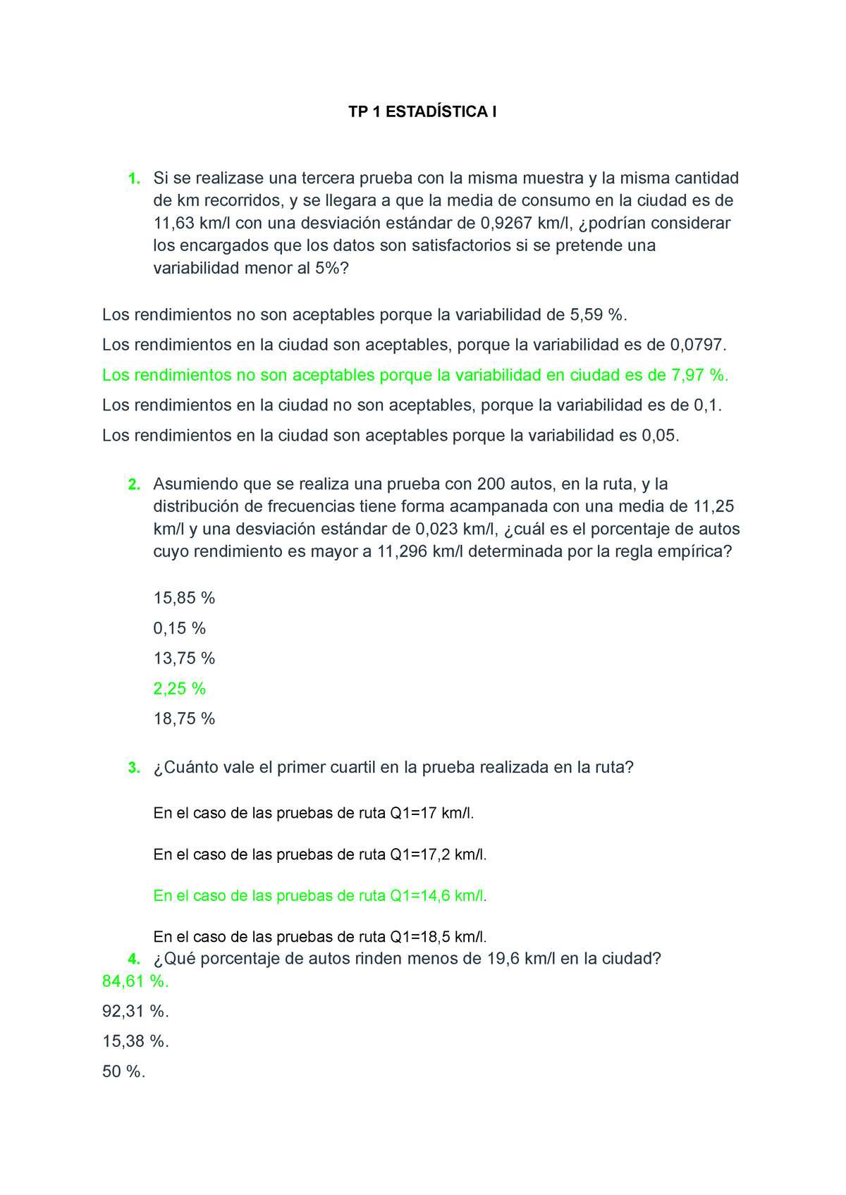 TP 1 Estadística I - Todas Las Respuestas Correctas Todas Las ...