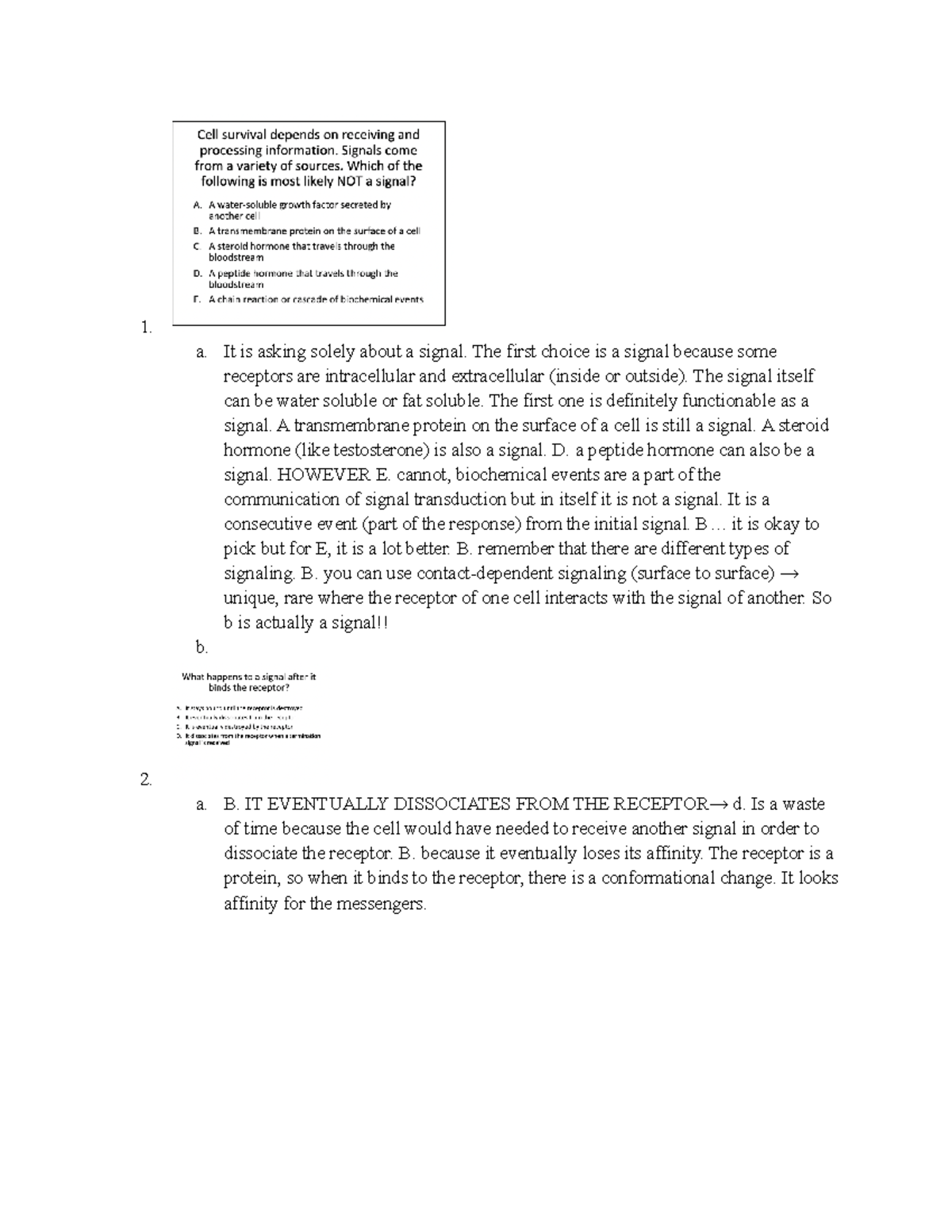 LS 7C Midterm study guide - a. It is asking solely about a signal. The ...
