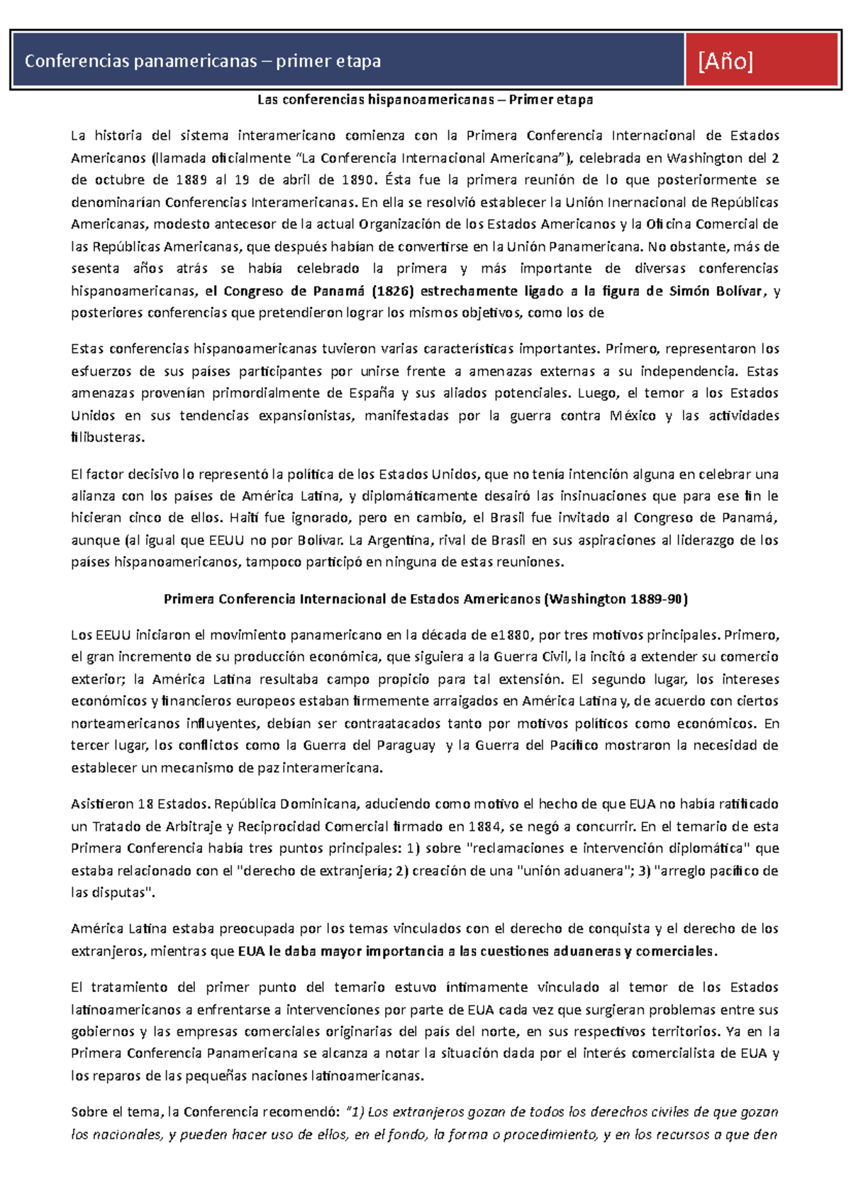 6.5 Las conferencias hispanoamericanas Las conferencias