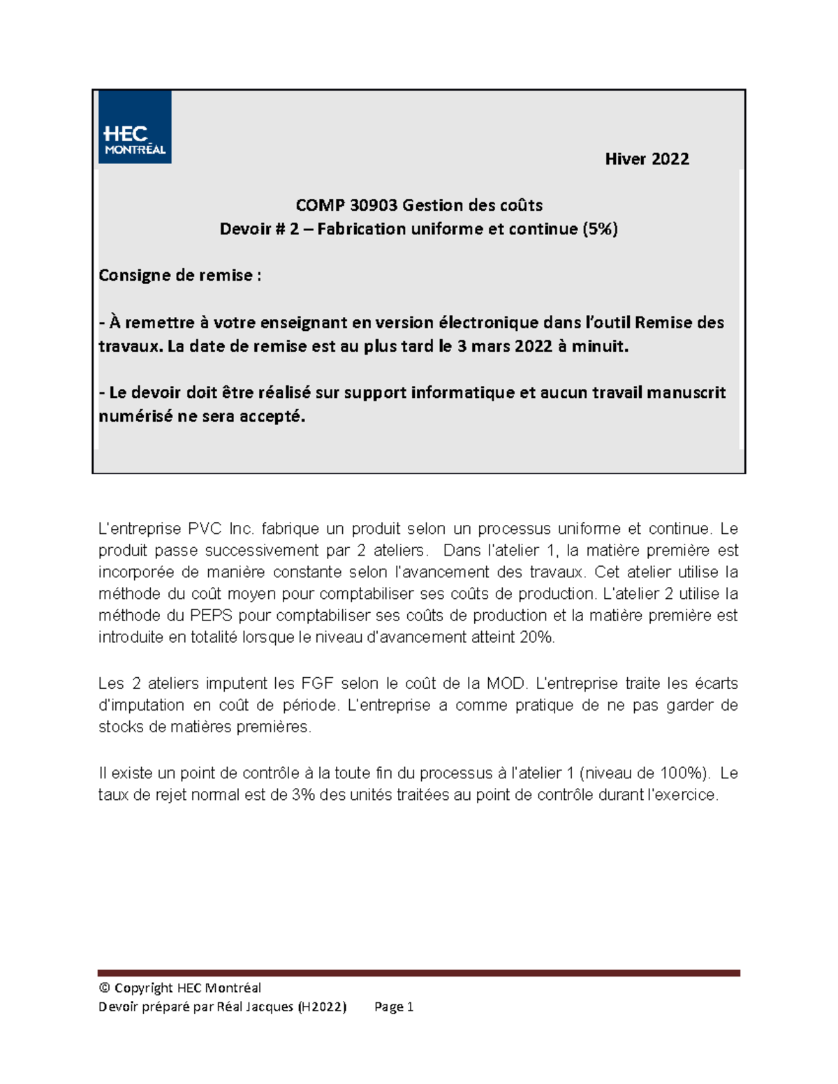 30-903 Devoir 2 H2022 - sujet d'énoncé - Hiver 2022 COMP 30903 Gestion ...