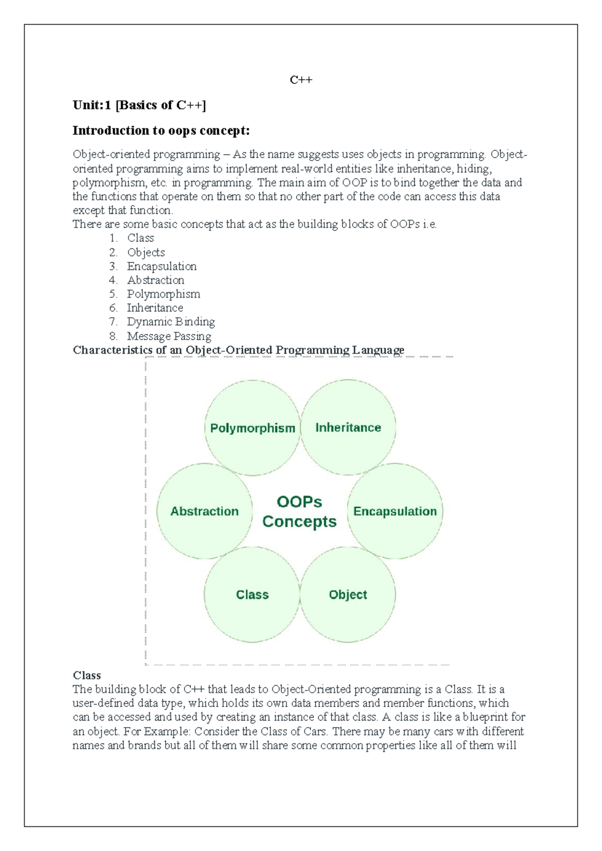 Lecture notes - Glad - C++ Unit:1 [Basics of C++] Introduction to oops ...