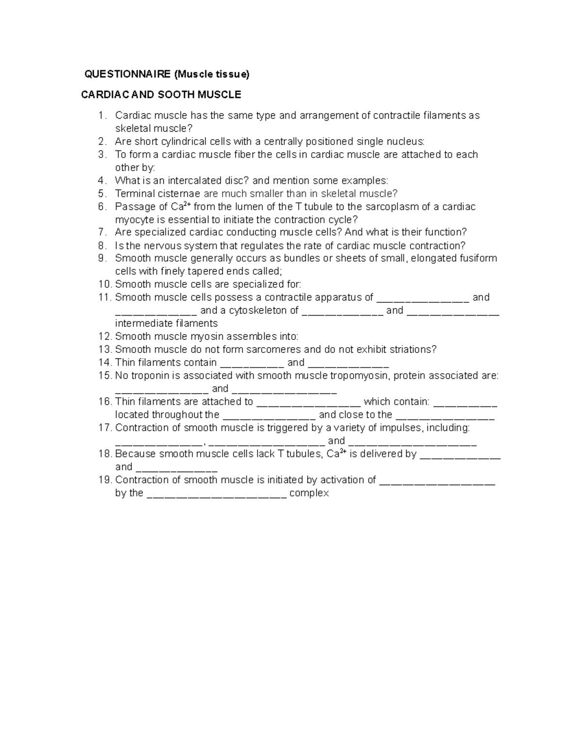 Questionnaire Cardiac AND Smooth Muscle copia QUESTIONNAIRE (Muscle