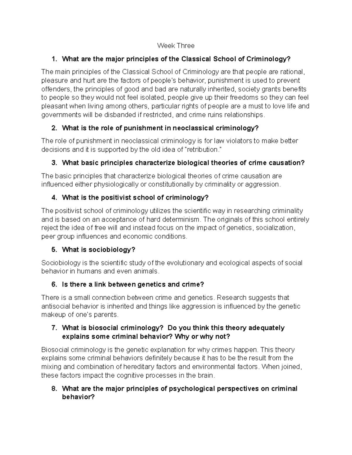 Week 3 Assignment Criminology Week Three 1 What Are The Major