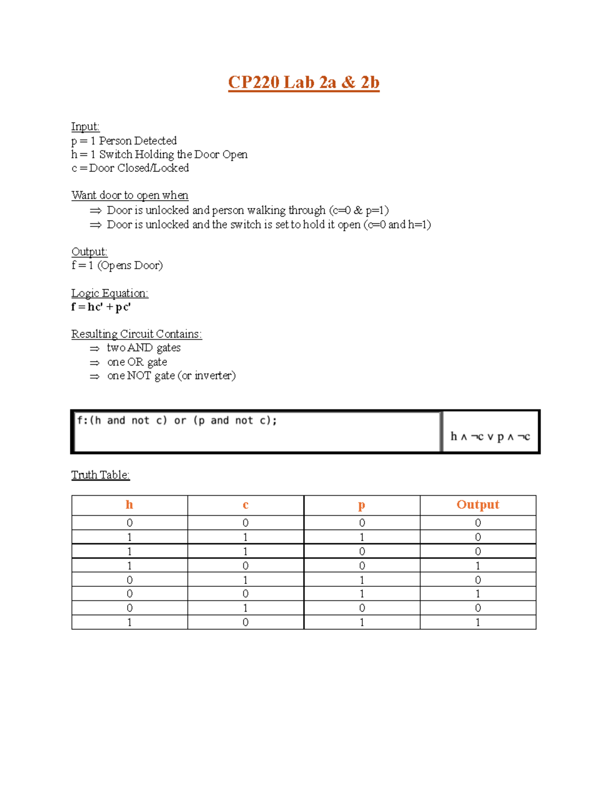 CP220 Lab 2a & 2b - CP220 Lab 2a & 2b Input: p = 1 Person Detected h ...