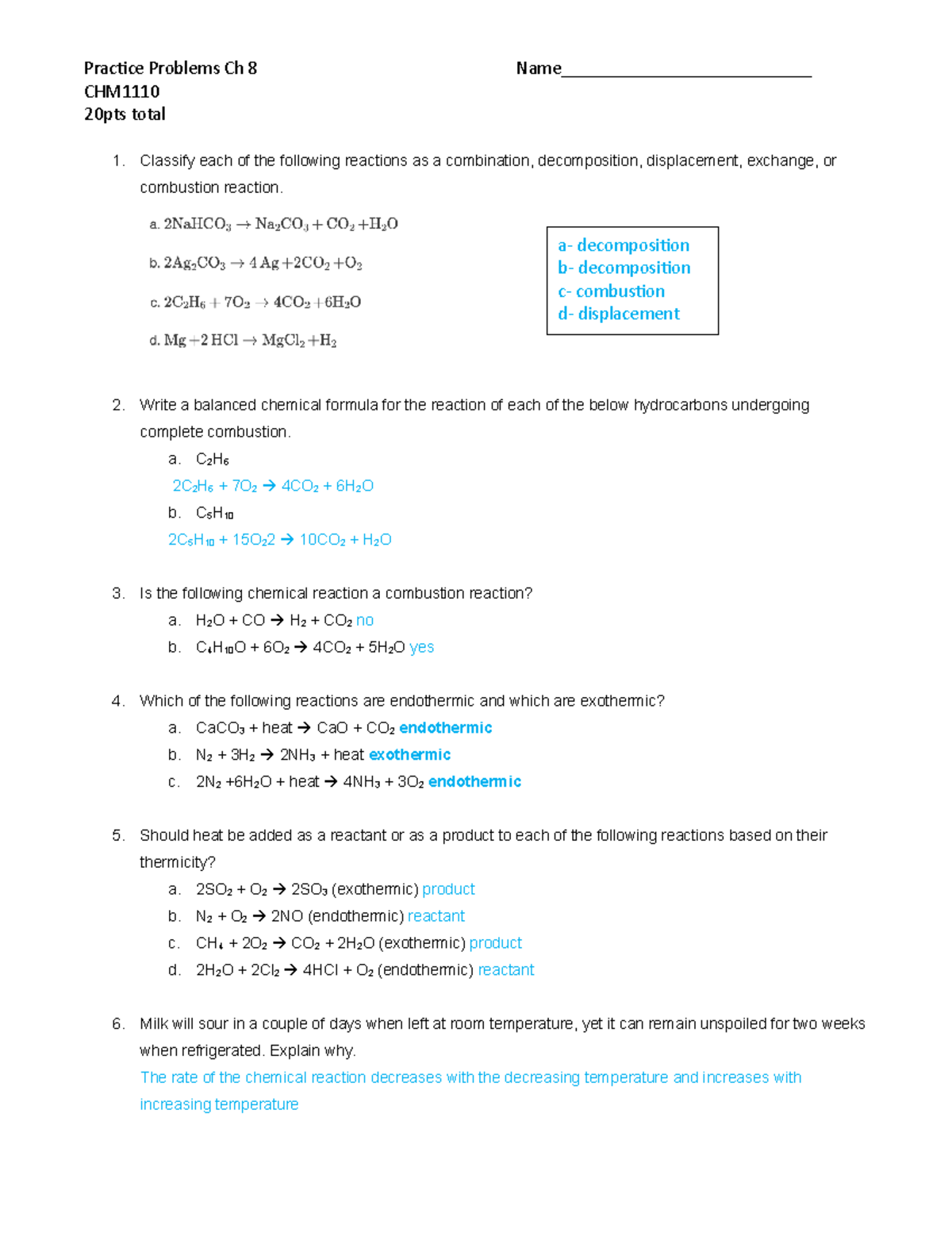 CHM1110 PP Ch 8 - Practice problems from chapter - Practice Problems Ch ...