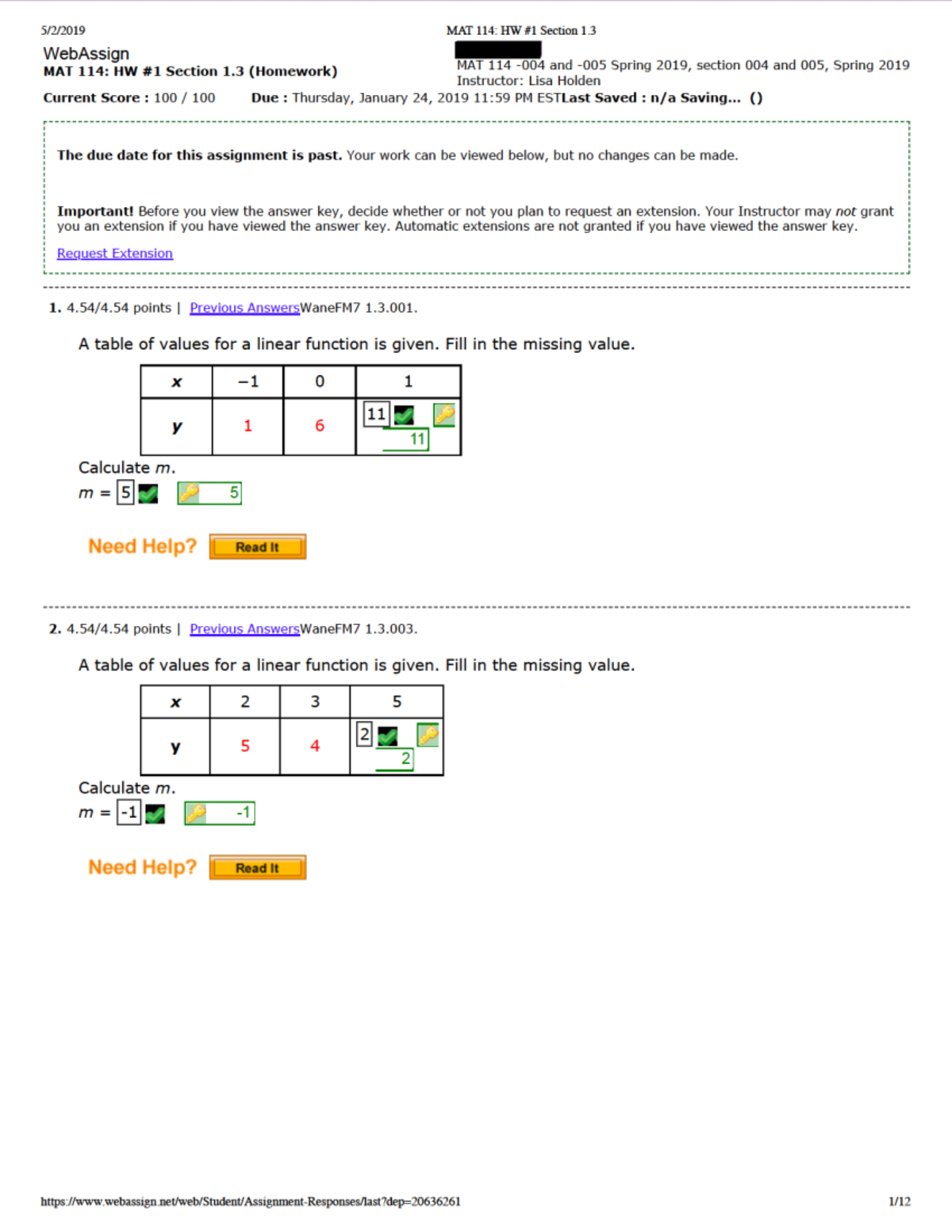 MAT 114 HW #1 Section 1 - MAT 114: HW Section 1 WebAssign MAT 114: HW ...
