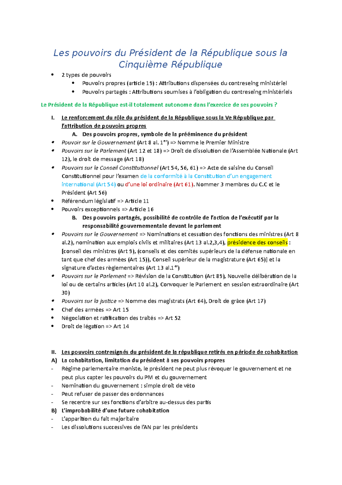 6 Les pouvoirs du Président de la République sous la Cinquième ...