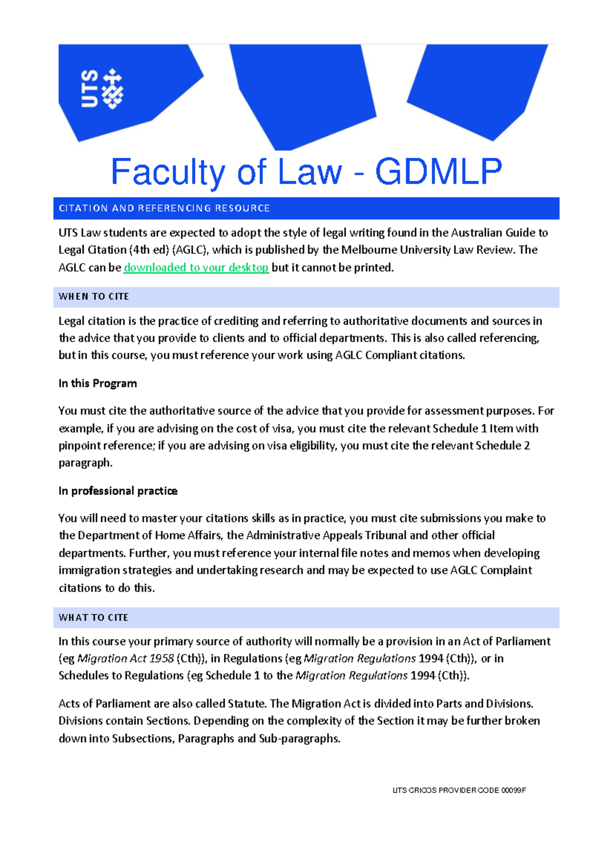 Citation and Referencing Resource - Faculty of Law - GDMLP CITATION AND ...